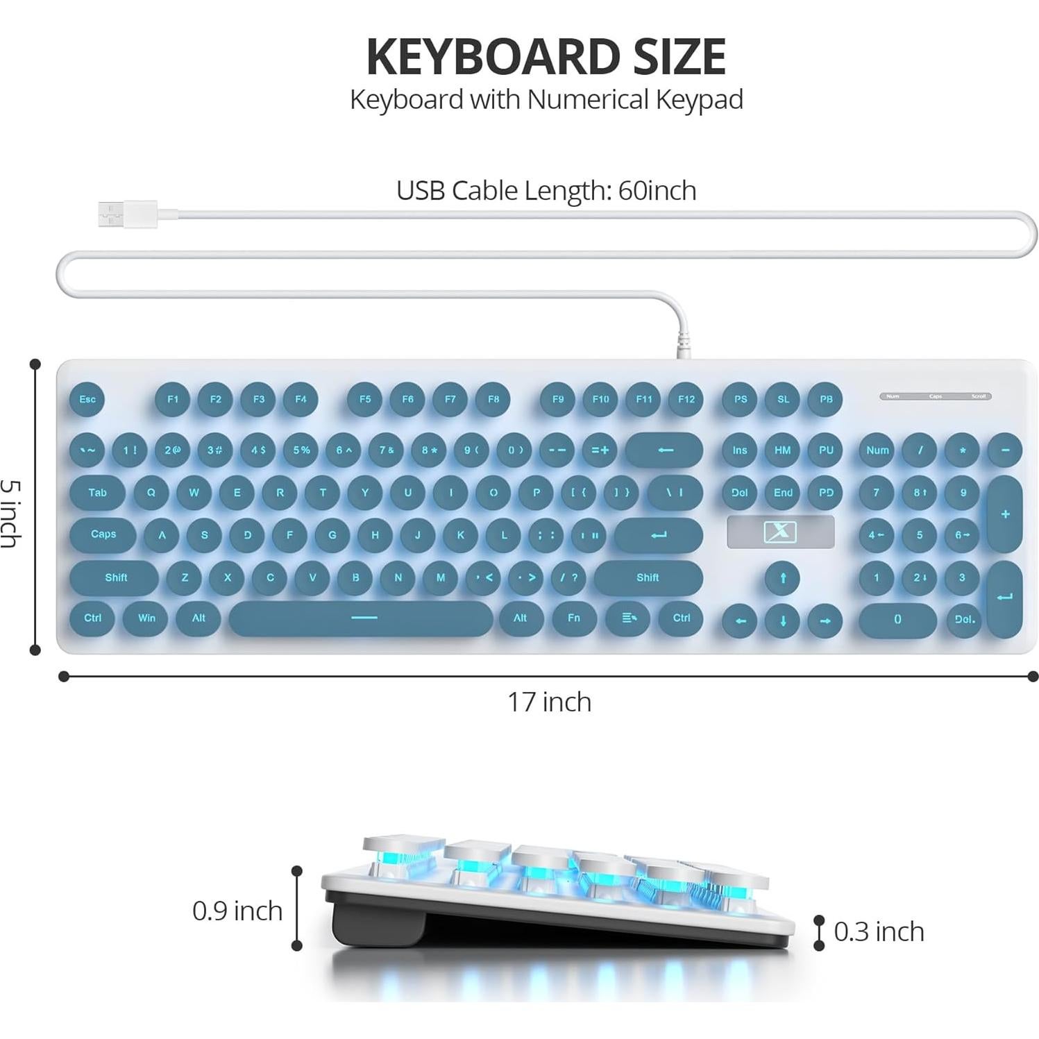 Teclado Retro iRoboosta Azul 104 Teclas LED Membrana