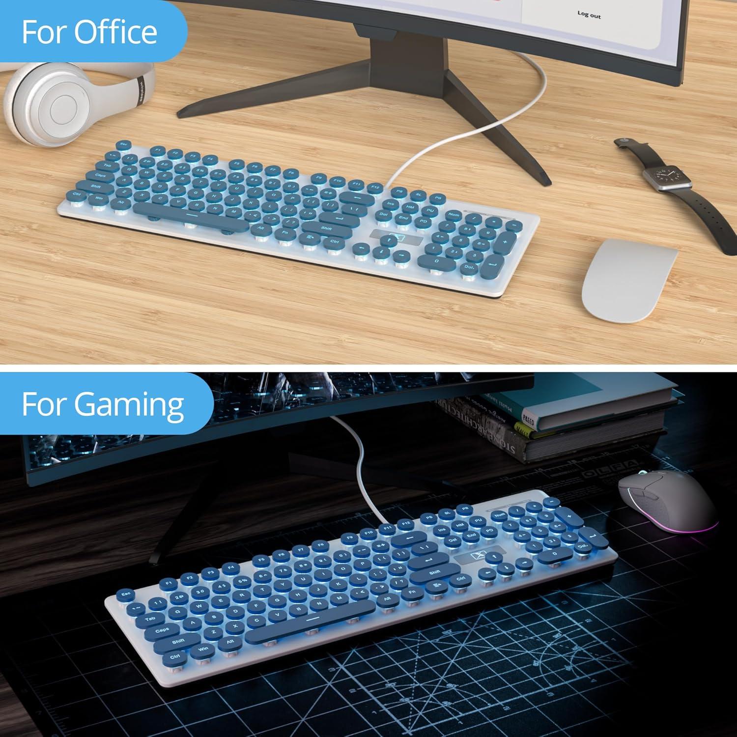 Teclado Retro iRoboosta Azul 104 Teclas LED Membrana