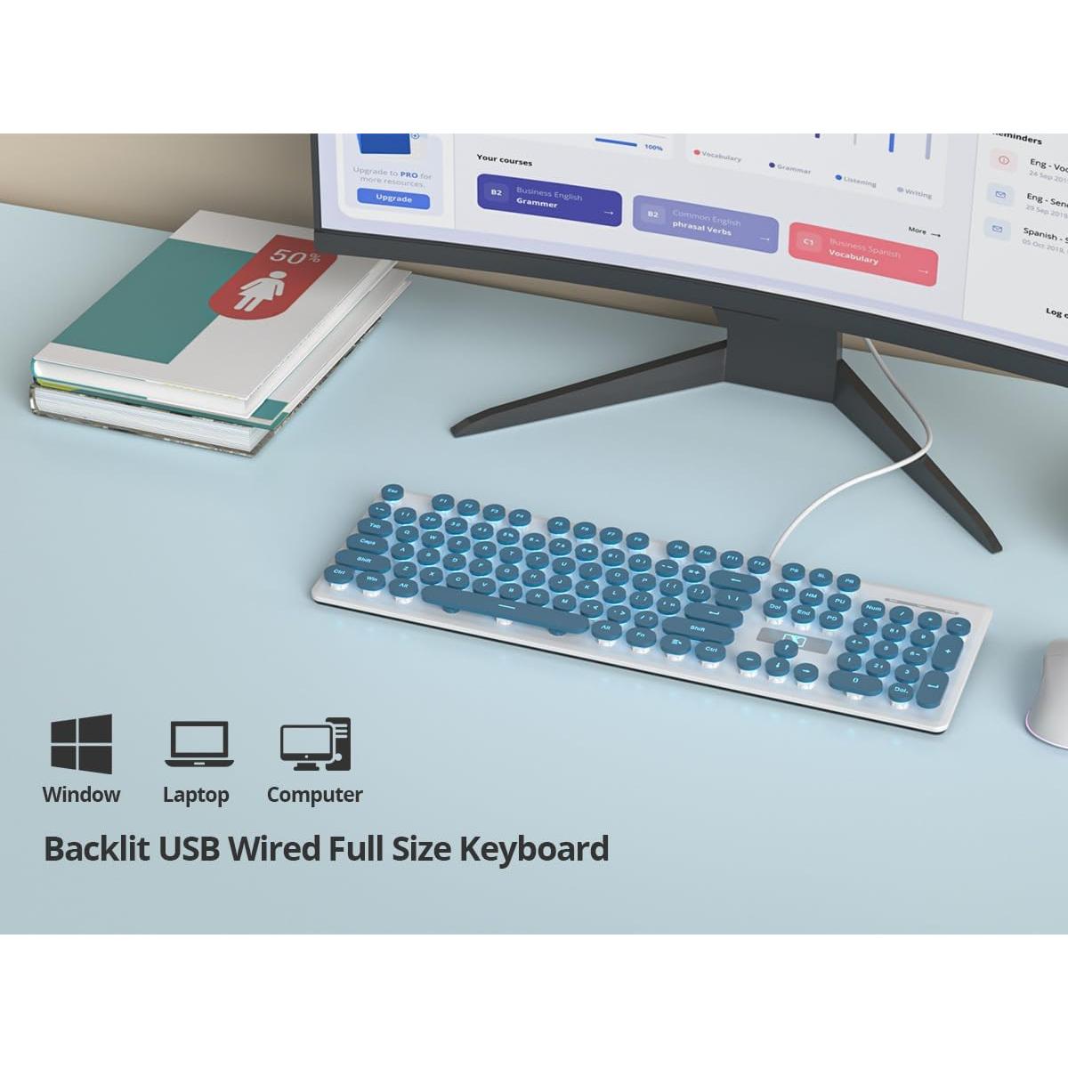 Teclado Retro iRoboosta Azul 104 Teclas LED Membrana