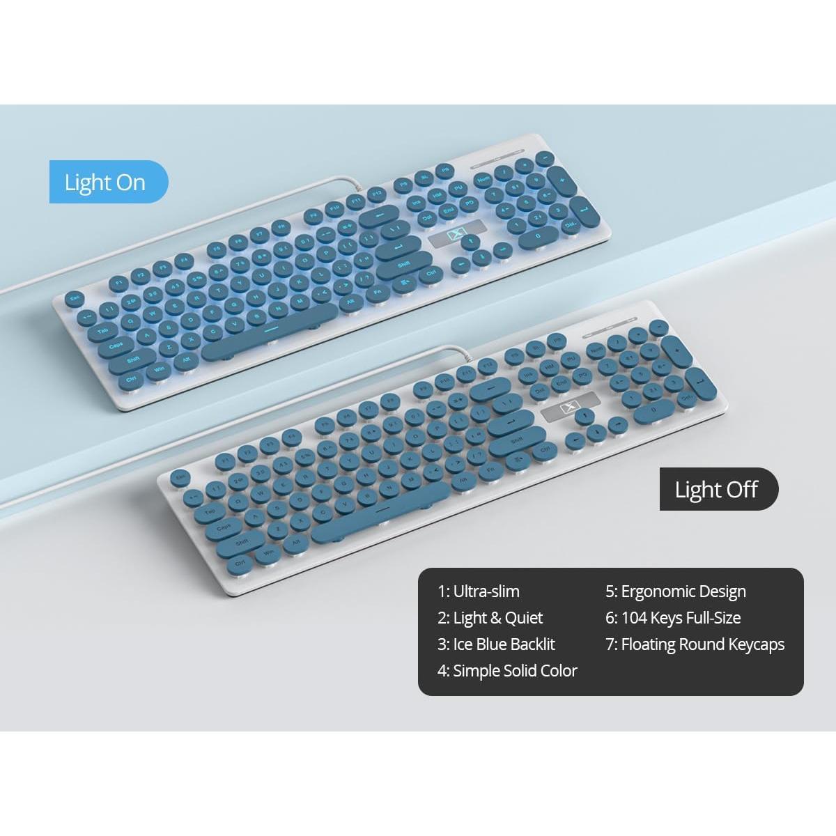 Teclado Retro iRoboosta Azul 104 Teclas LED Membrana