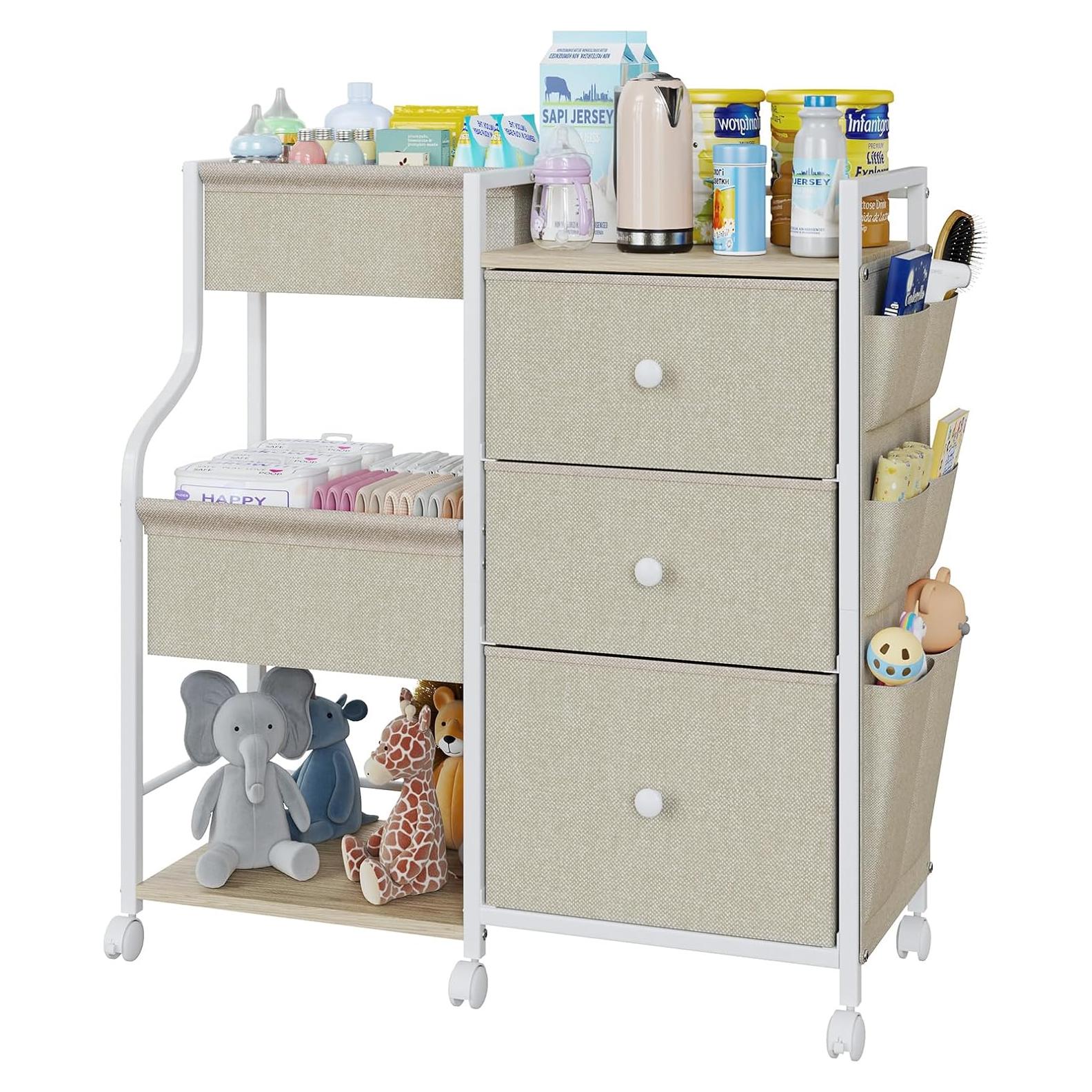 Carro Organizador de 3 Niveles Nuoex para Bebés Beige