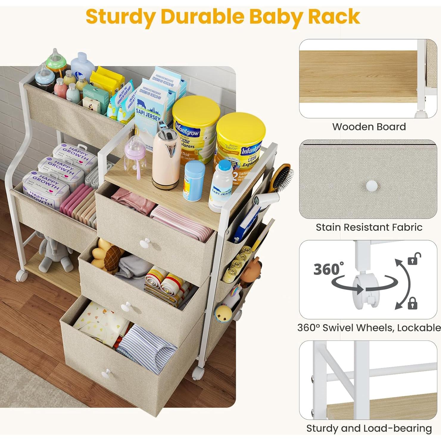 Carro Organizador de 3 Niveles Nuoex para Bebés Beige