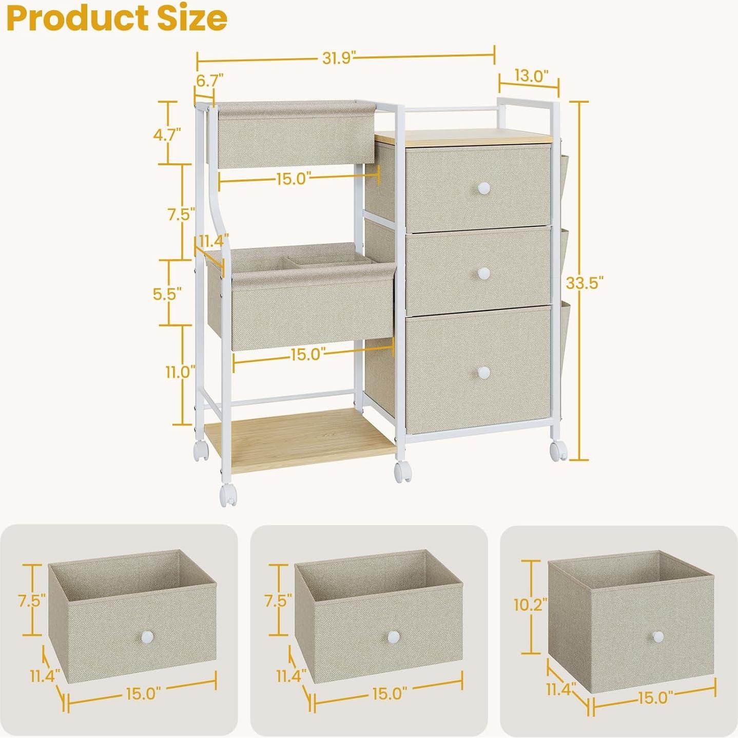 Carro Organizador de 3 Niveles Nuoex para Bebés Beige
