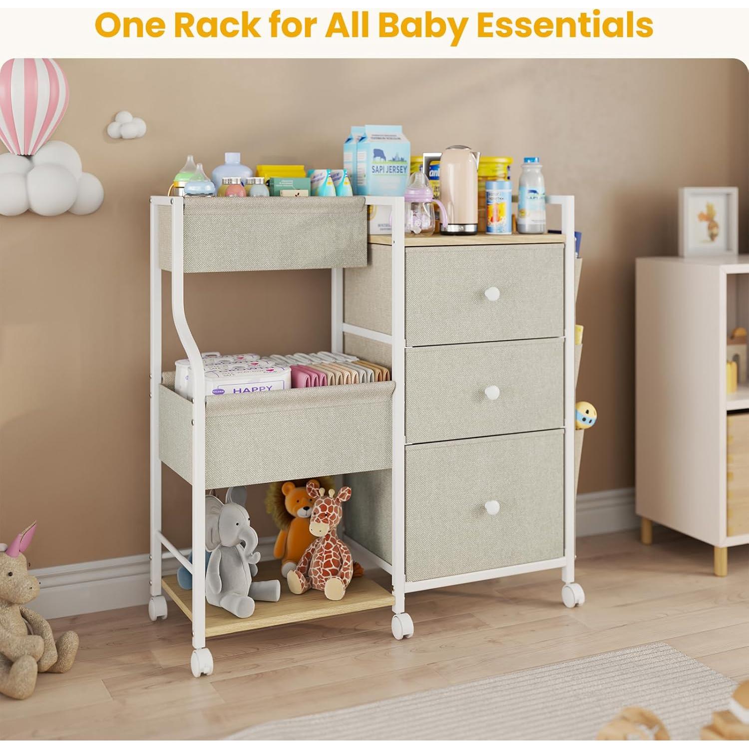 Carro Organizador de 3 Niveles Nuoex para Bebés Beige