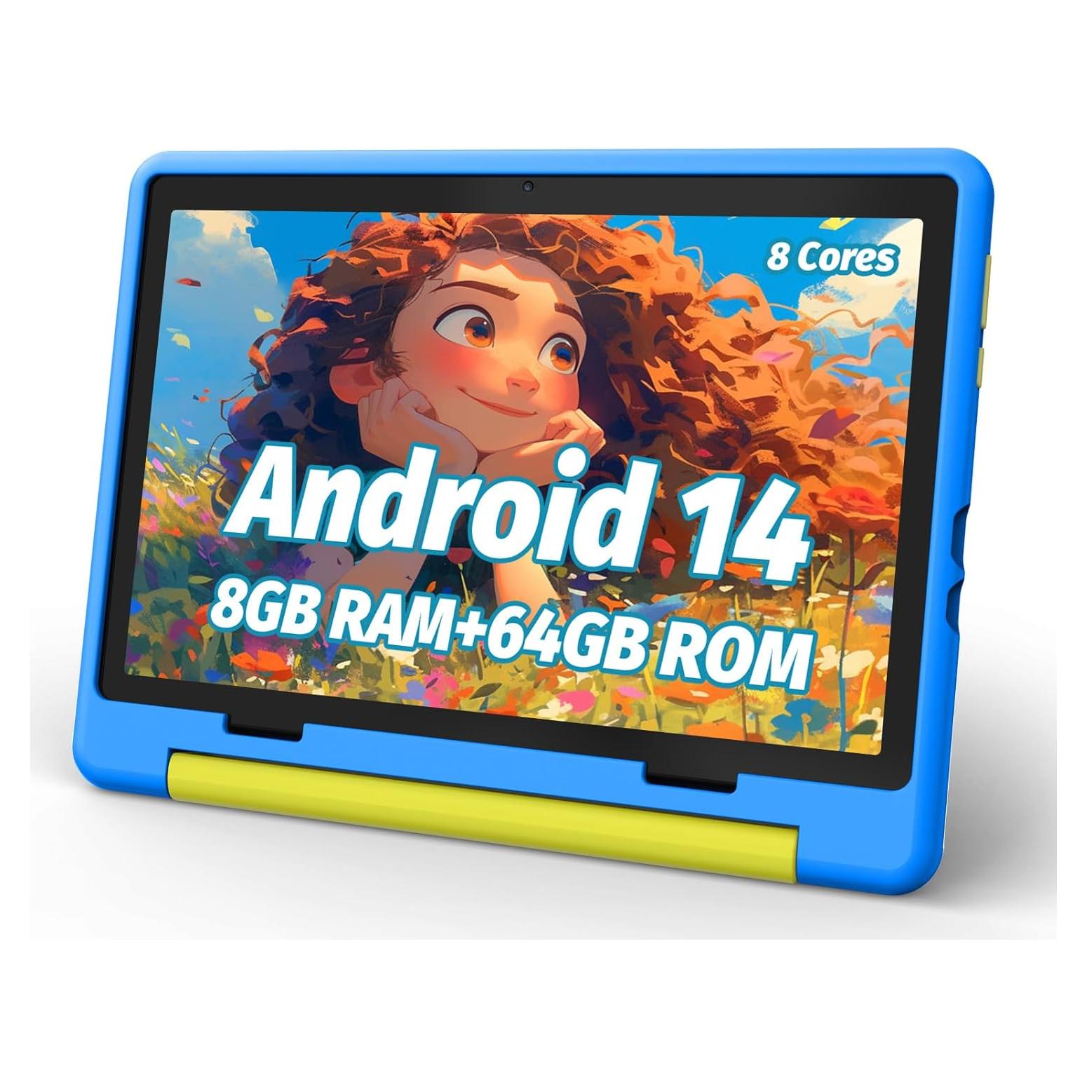 Tableta URAO 10" Android 14 para Niños 64GB con Funda
