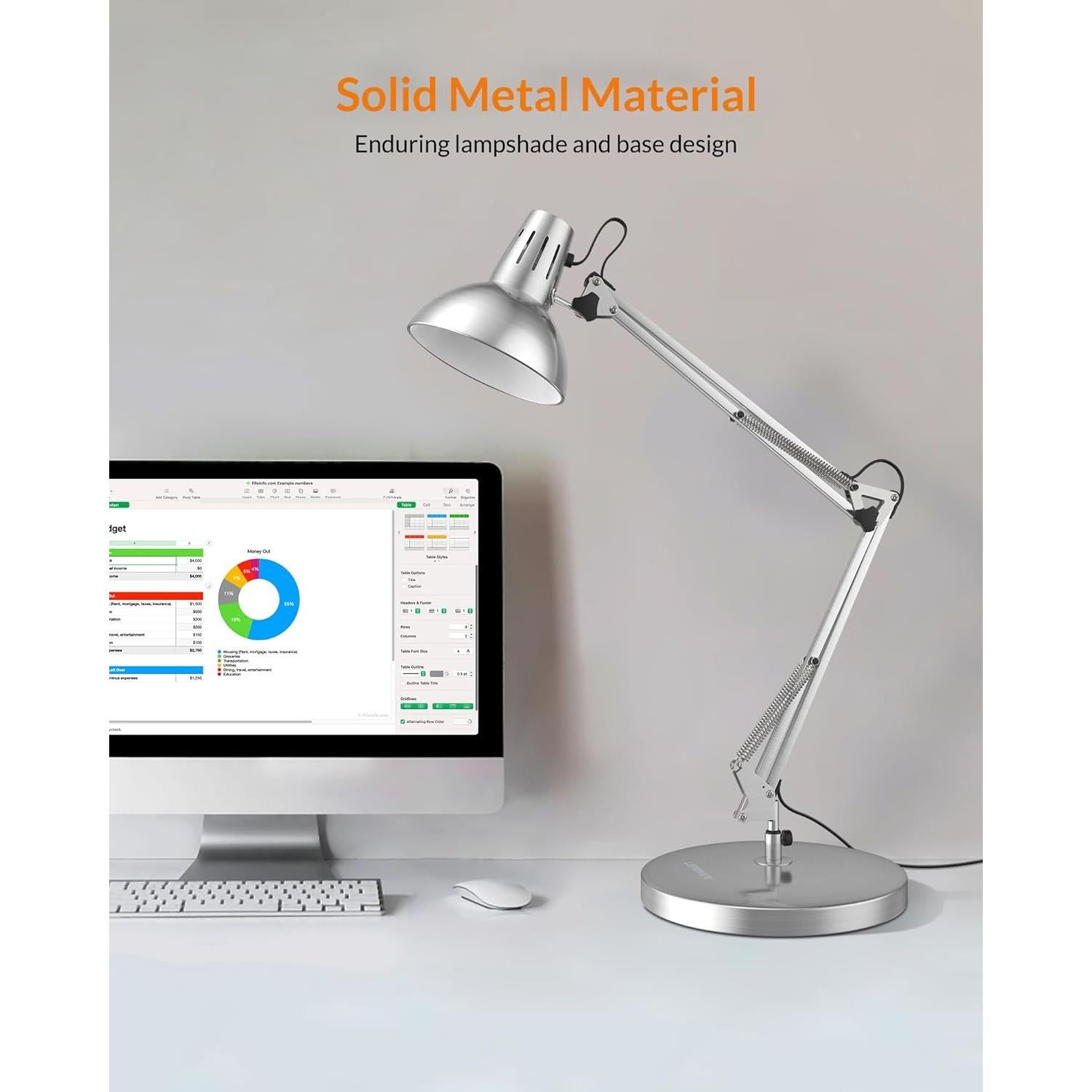 Lámpara de Escritorio LEPOWER de Metal con Abrazadera Plata