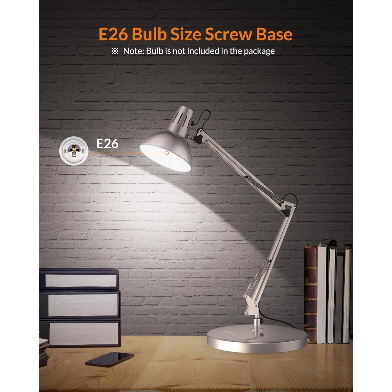 Lámpara de Escritorio LEPOWER de Metal con Abrazadera Plata