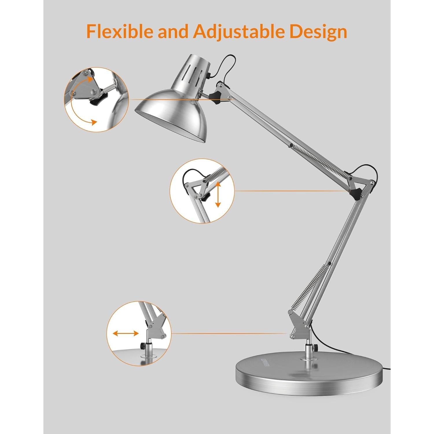 Lámpara de Escritorio LEPOWER de Metal con Abrazadera Plata