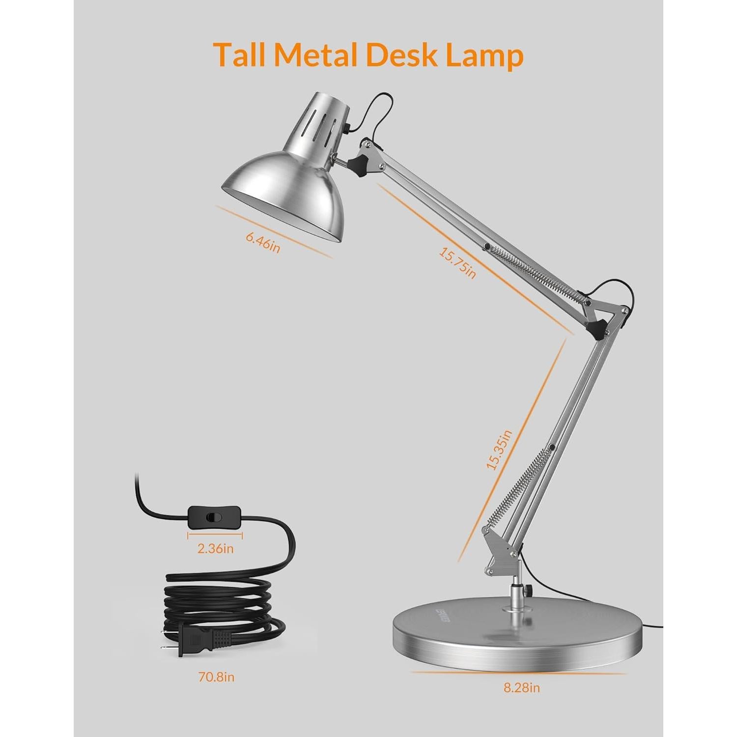 Lámpara de Escritorio LEPOWER de Metal con Abrazadera Plata