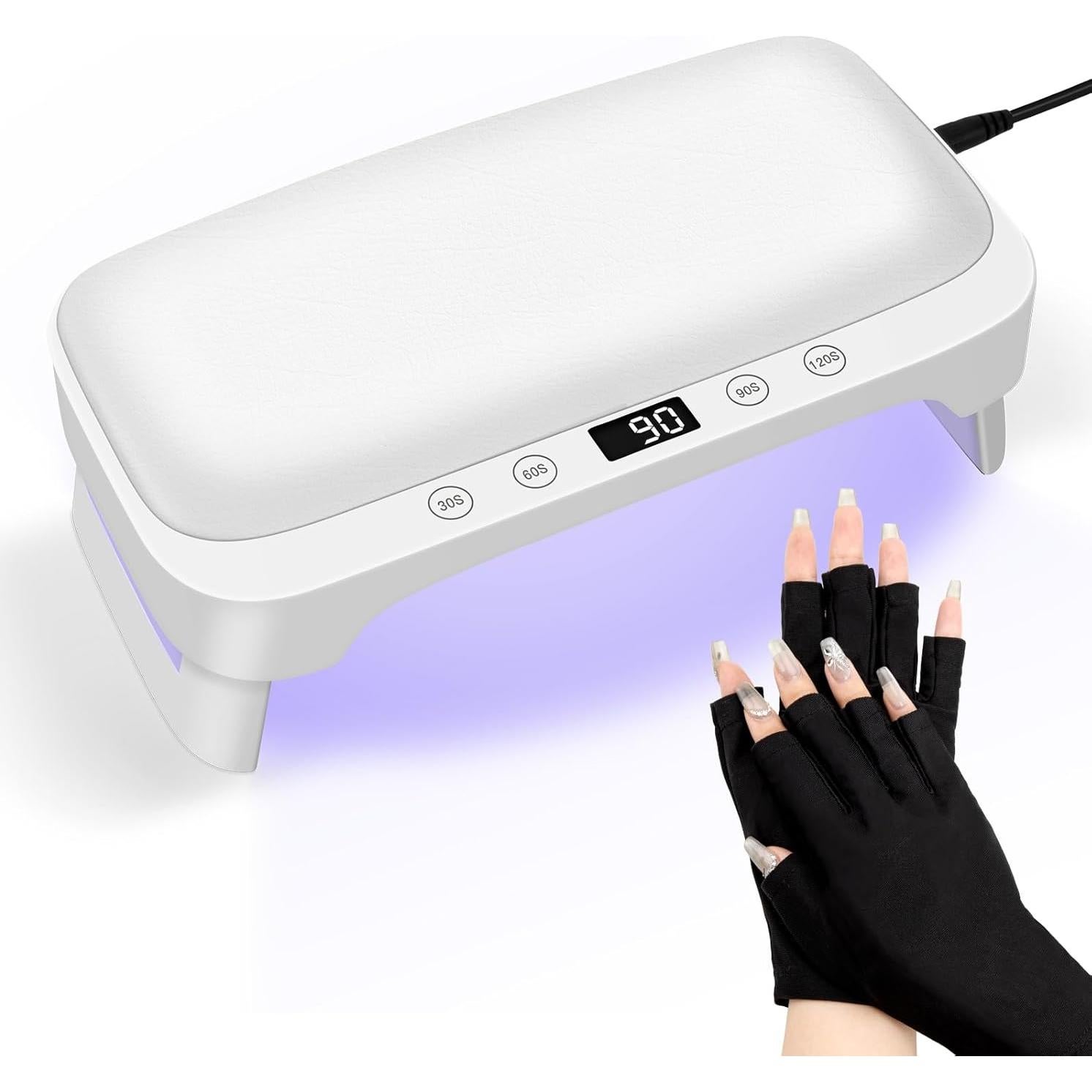 Lámpara de Uñas UV Madenia con Reposabrazos y Guantes, 25cm