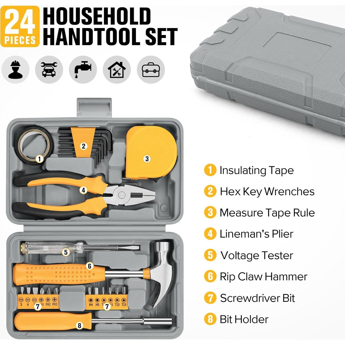 Kit de Herramientas Manuales TesQita 24 Piezas Amarillo