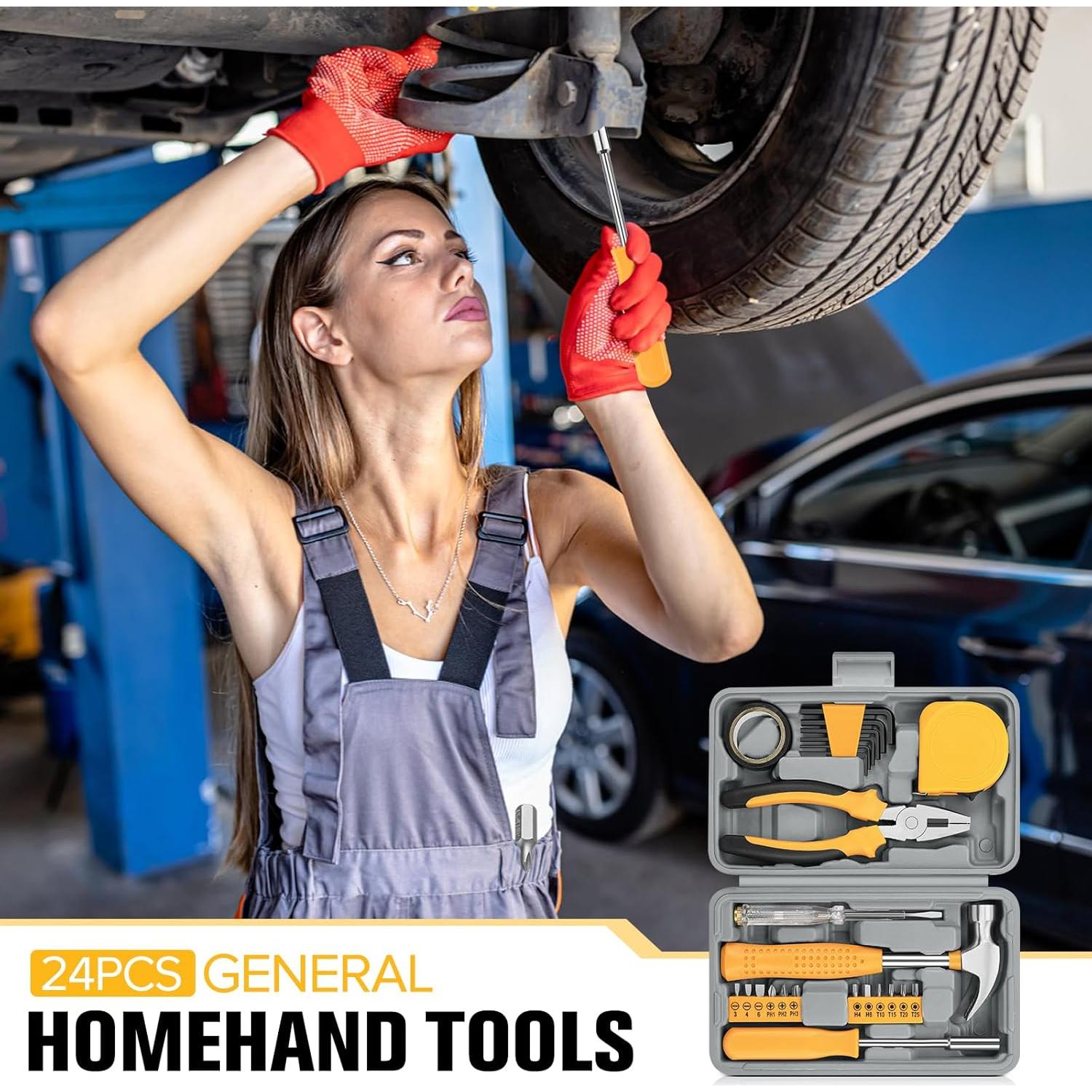 Kit de Herramientas Manuales TesQita 24 Piezas Amarillo