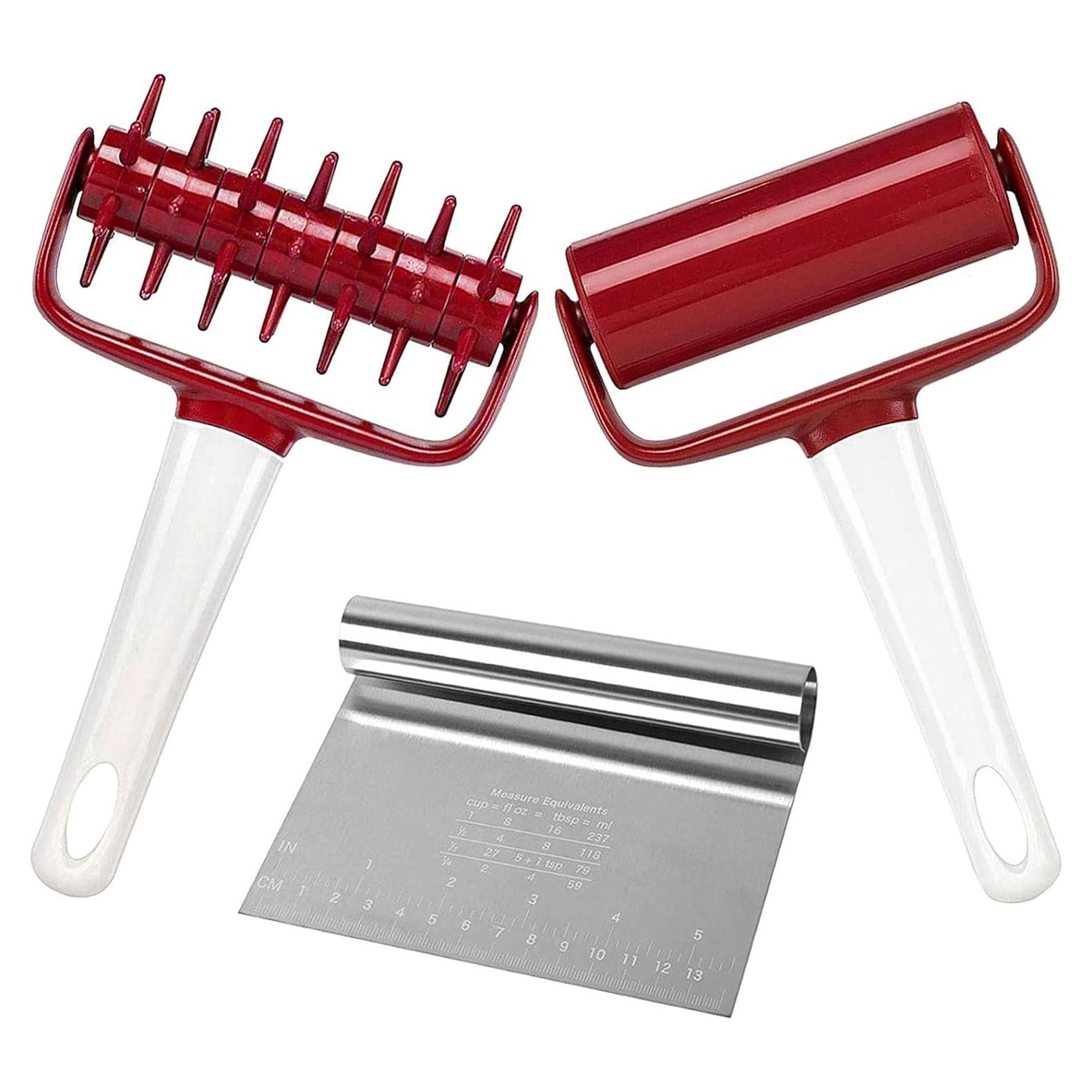 Juego de Herramientas para Pizza Qitdathn 3 Piezas - Rodillo, Docker y Cortador