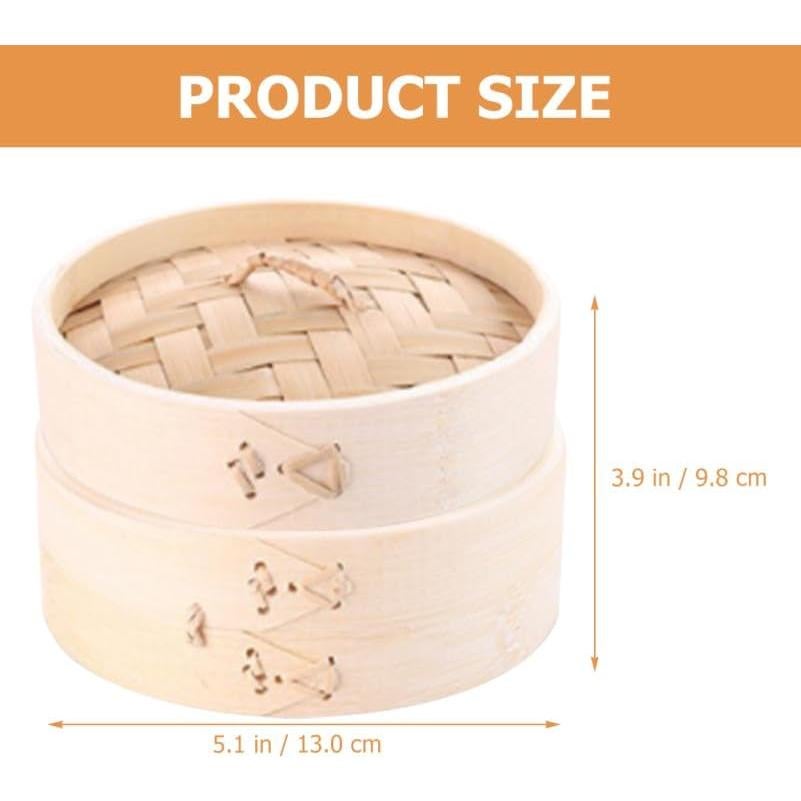 Cesta de Vapor de Bambú OUNONA 13 cm Reutilizable con Tapa