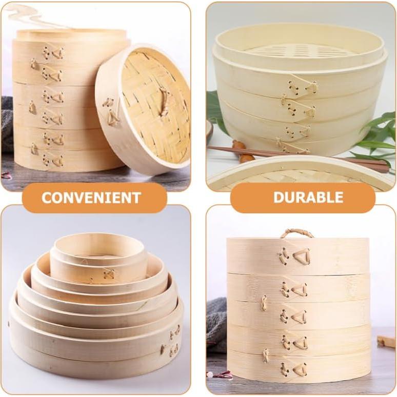 Cesta de Vapor de Bambú OUNONA 13 cm Reutilizable con Tapa