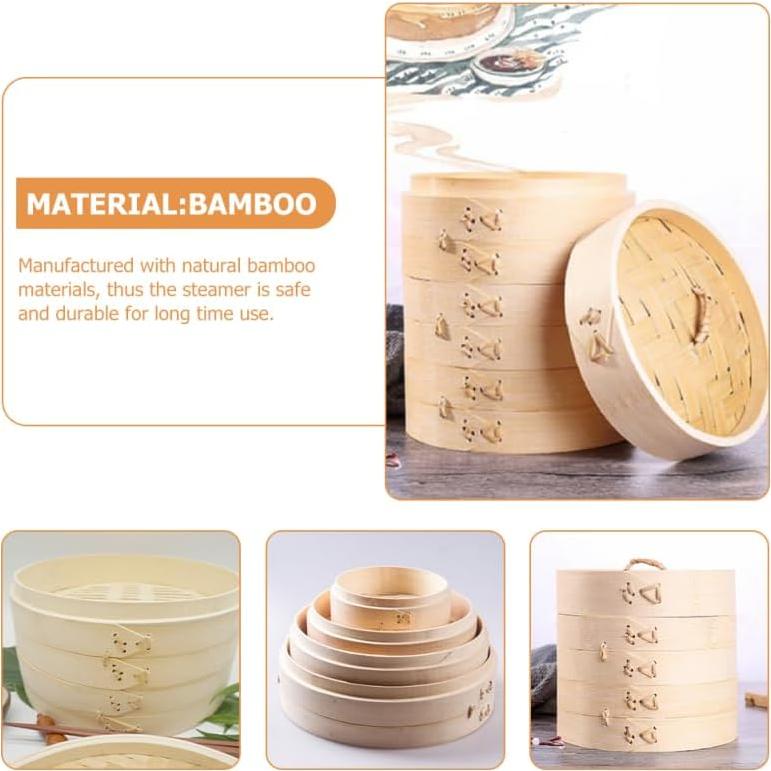 Cesta de Vapor de Bambú OUNONA 13 cm Reutilizable con Tapa