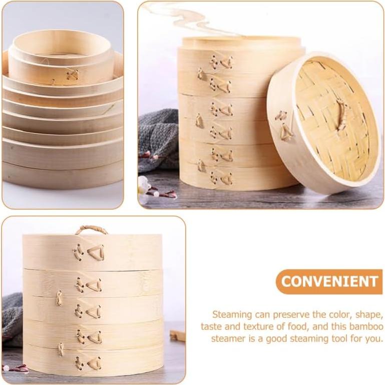 Cesta de Vapor de Bambú OUNONA 13 cm Reutilizable con Tapa