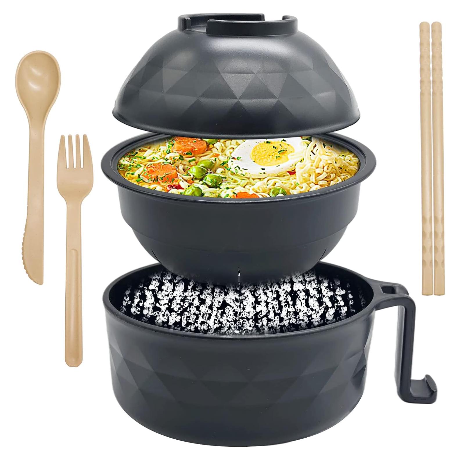 Juego de Tazones de Ramen Lshfwn 3 Piezas Negro 1000ml