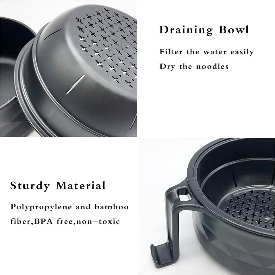 Juego de Tazones de Ramen Lshfwn 3 Piezas Negro 1000ml