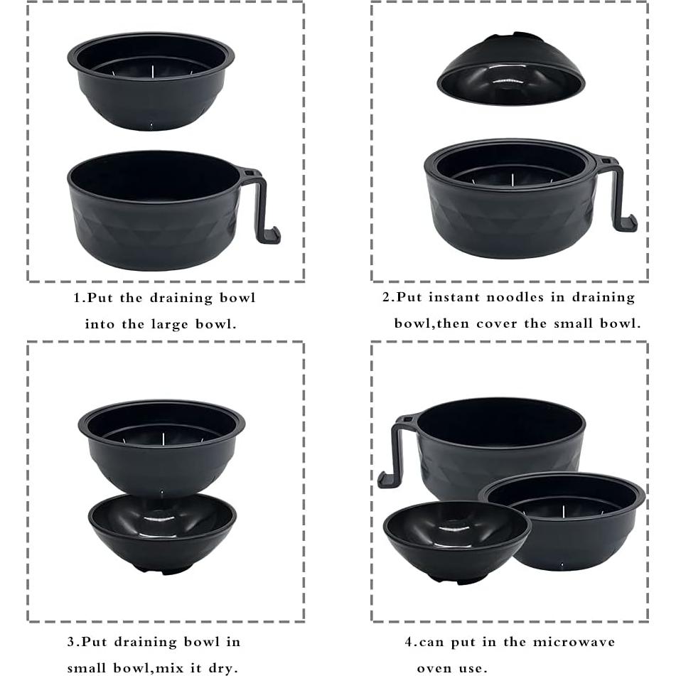 Juego de Tazones de Ramen Lshfwn 3 Piezas Negro 1000ml