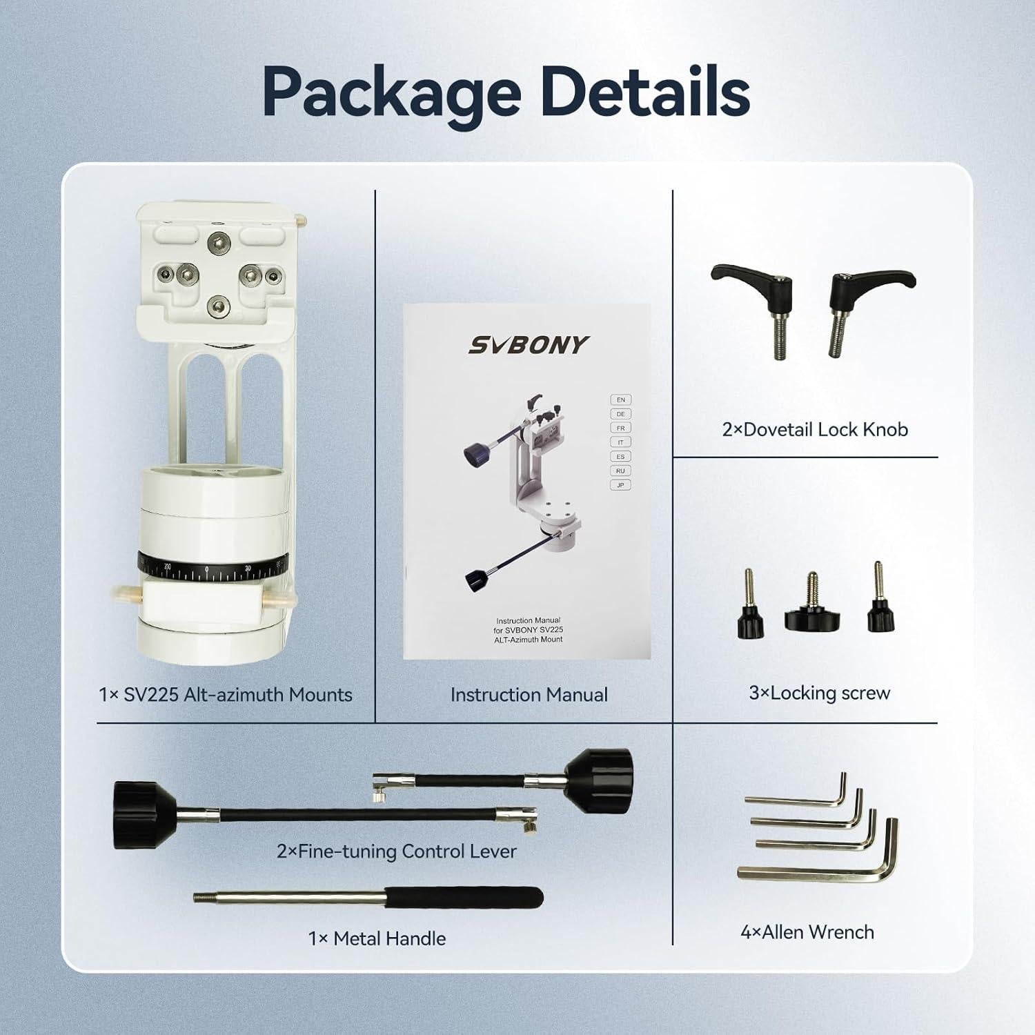 Soporte Altazimut SVBONY SV225, Capacidad 10kg, Ajuste Fino