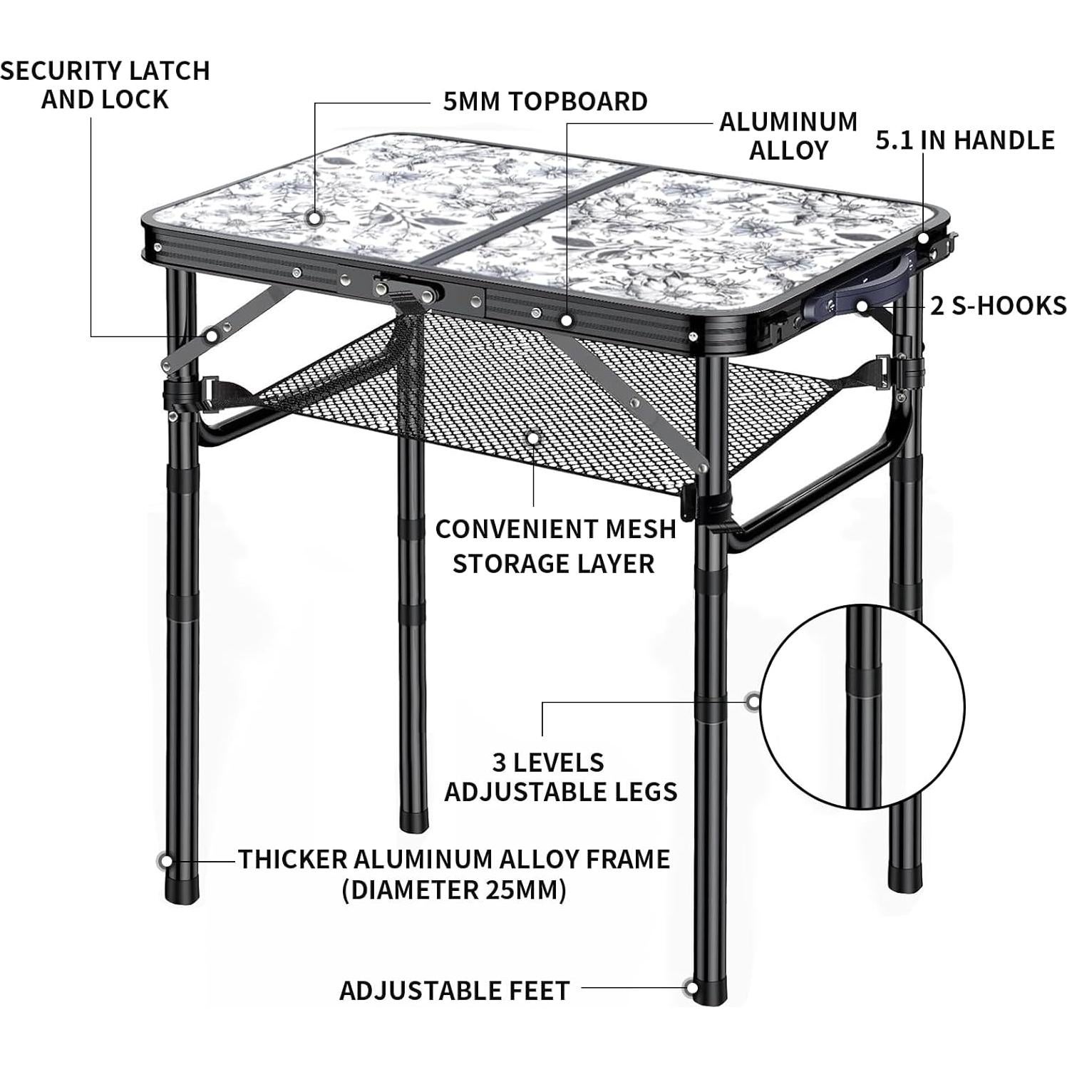 Mesa Lateral Plegable Yriuat 3 Alturas Ajustables Aluminio