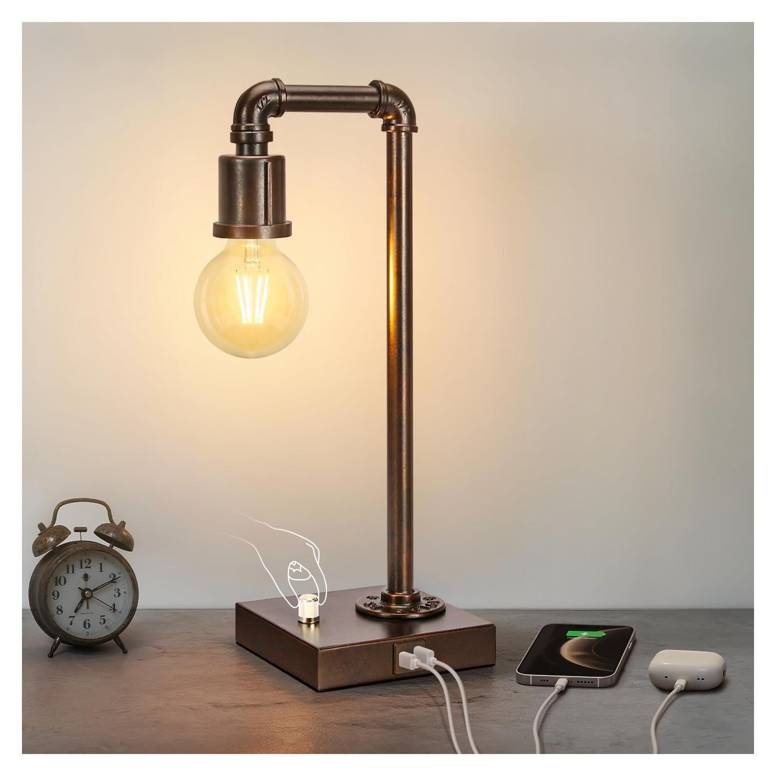 Lámpara de Mesa Industrial Seaside Village con USB y Regulable