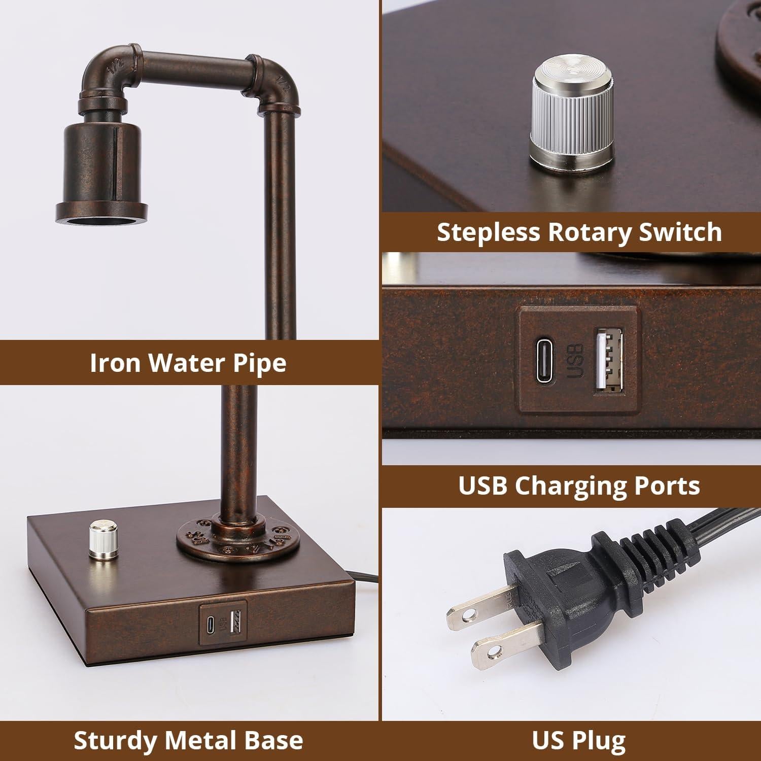 Lámpara de Mesa Industrial Seaside Village con USB y Regulable