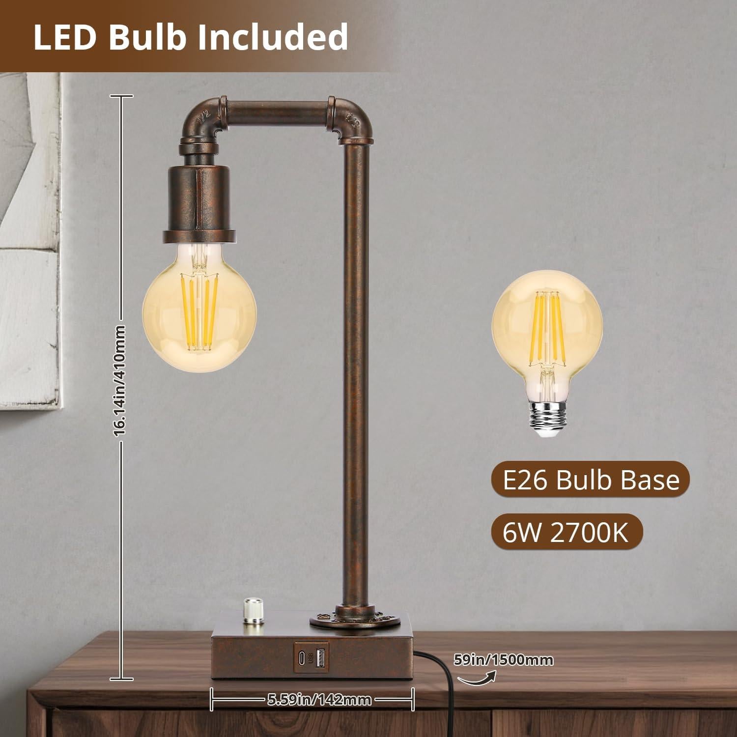 Lámpara de Mesa Industrial Seaside Village con USB y Regulable