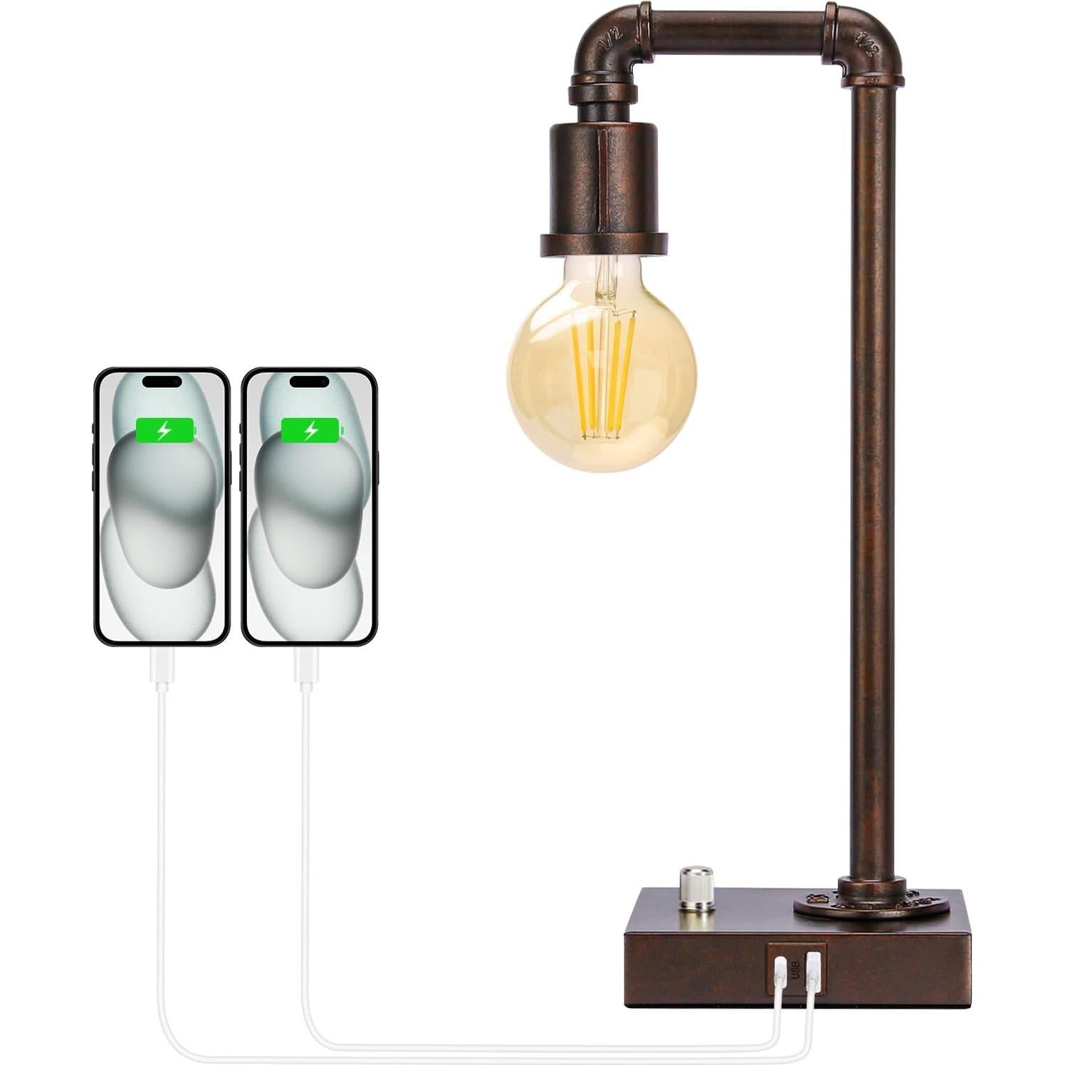 Lámpara de Mesa Industrial Seaside Village con USB y Regulable