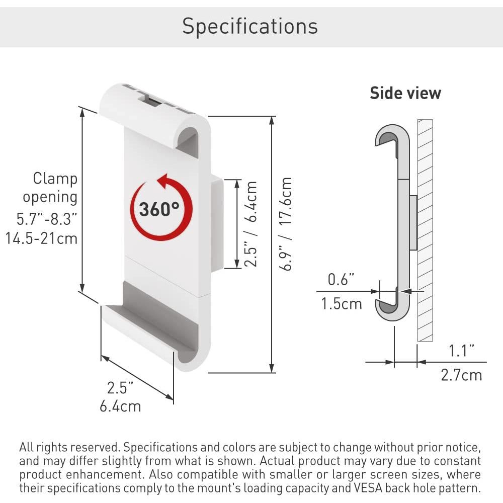 Soporte de Pared Fijo Barkan T50 para Tabletas 7-12" Blanco
