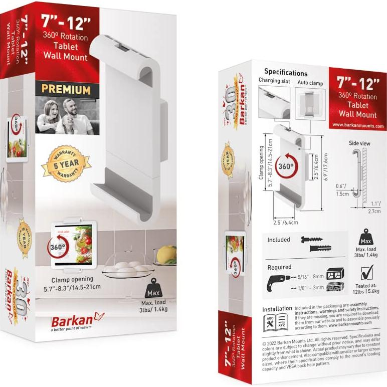 Soporte de Pared Fijo Barkan T50 para Tabletas 7-12" Blanco