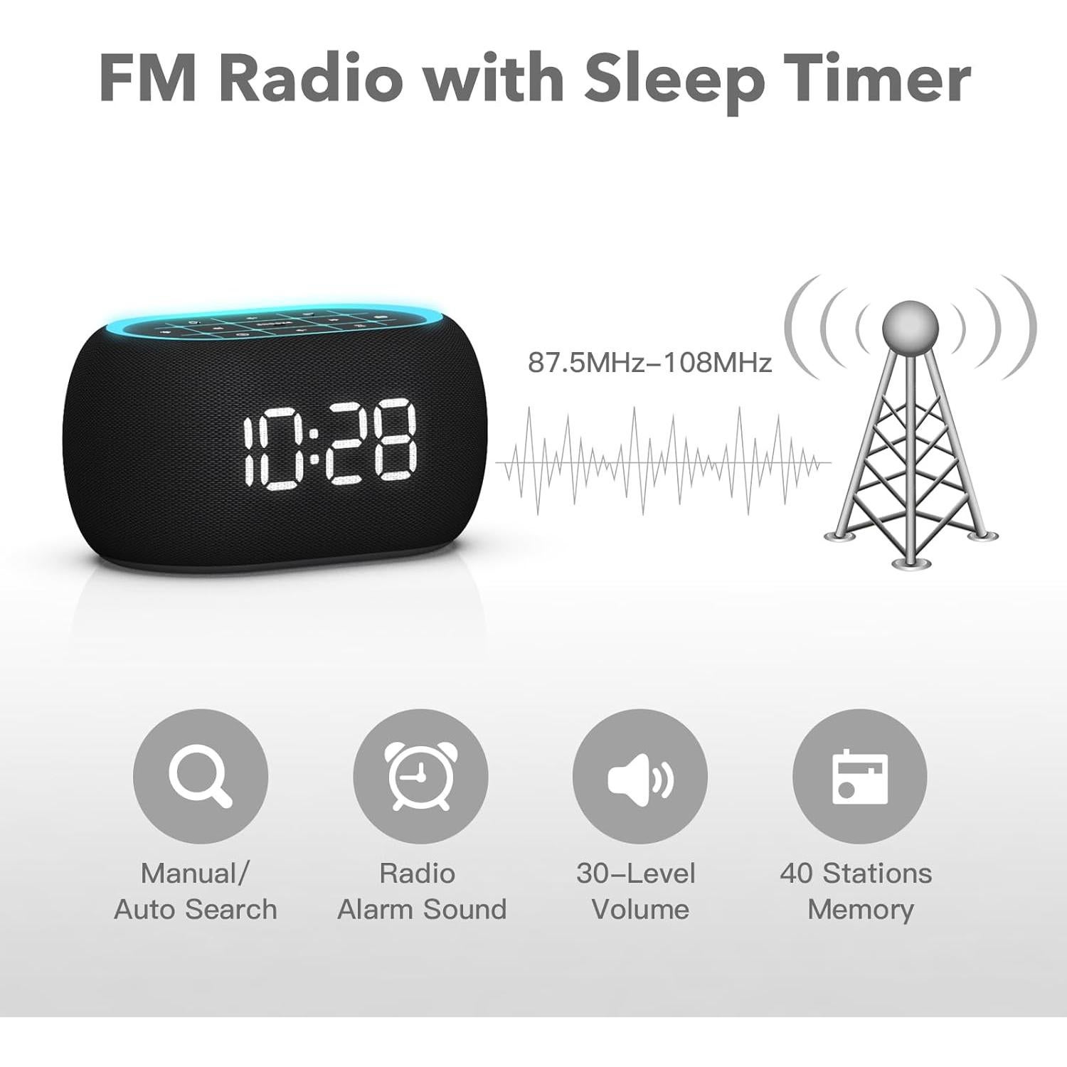 Reloj Despertador ANJANK Bluetooth FM con Luz Nocturna