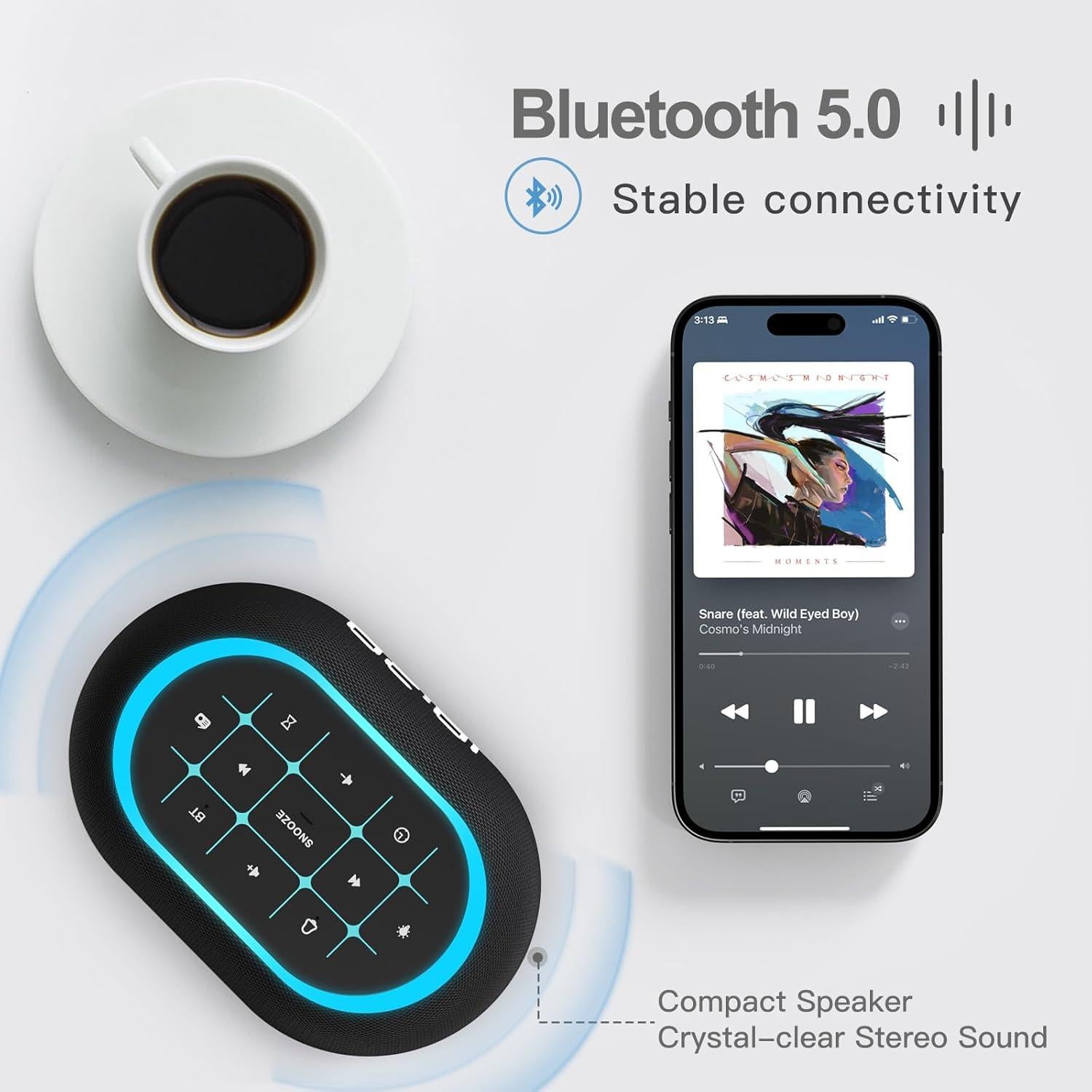 Reloj Despertador ANJANK Bluetooth FM con Luz Nocturna