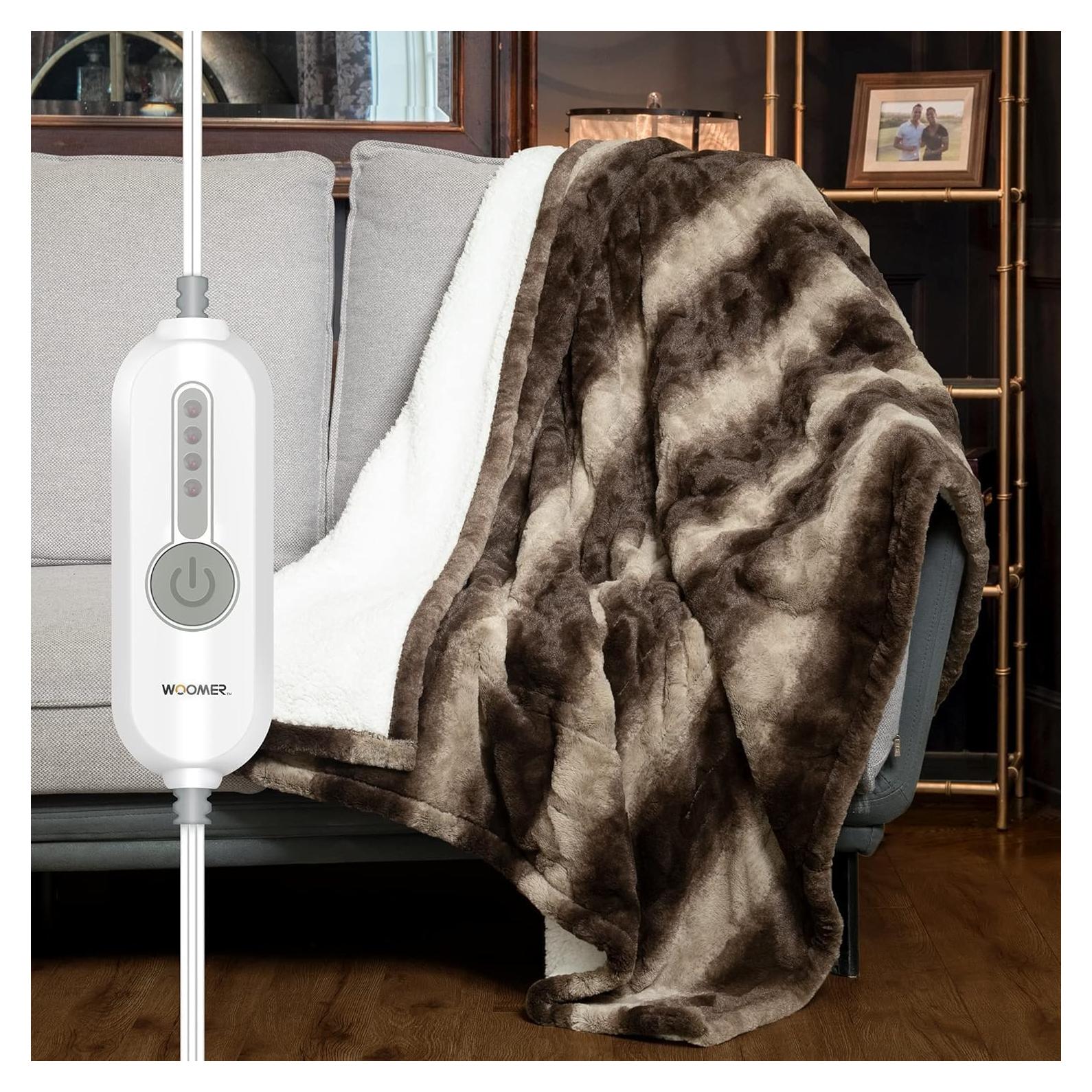 Manta Calentada WOOMER 127x152 cm Franela y Sherpa 4 Niveles