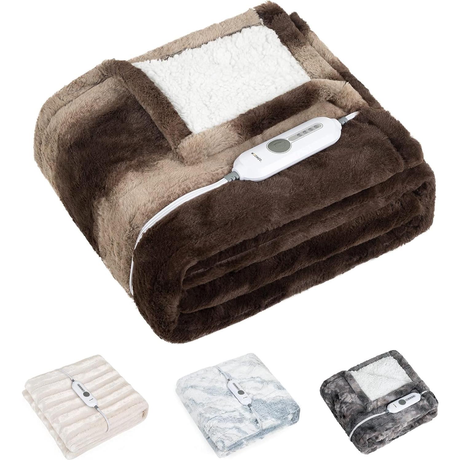 Manta Calentada WOOMER 127x152 cm Franela y Sherpa 4 Niveles