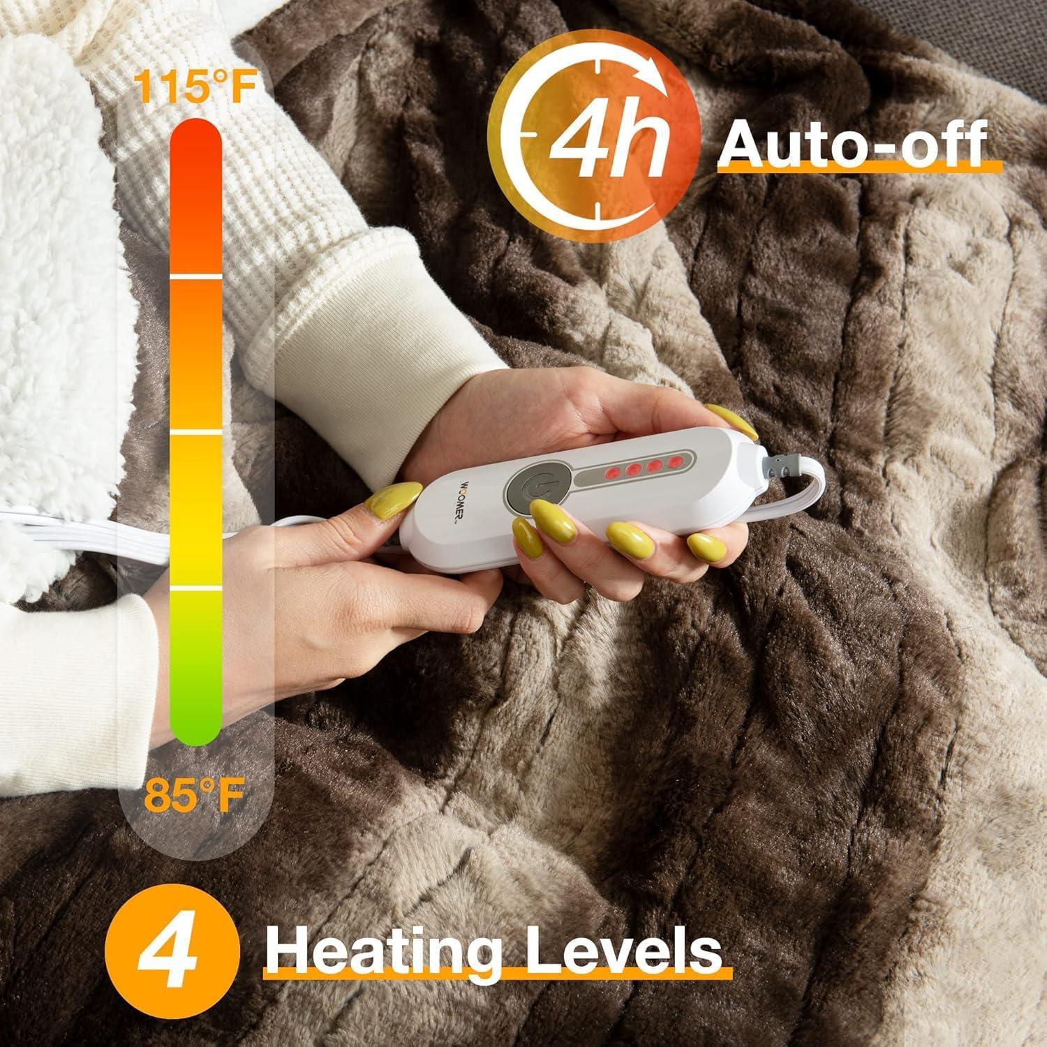Manta Calentada WOOMER 127x152 cm Franela y Sherpa 4 Niveles