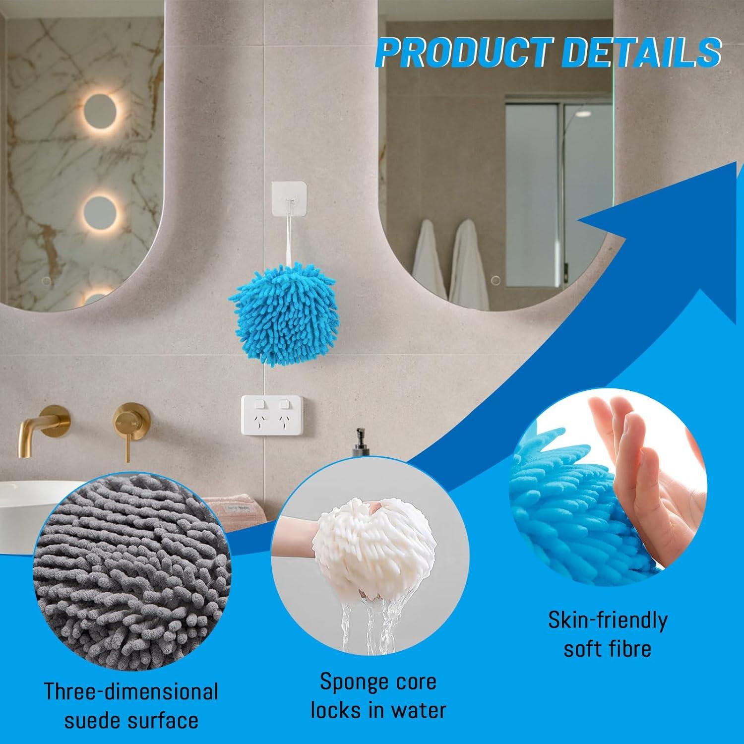 Set de 3 Toallas de Mano Peludas Bagentry con Ganchos Adhesivos