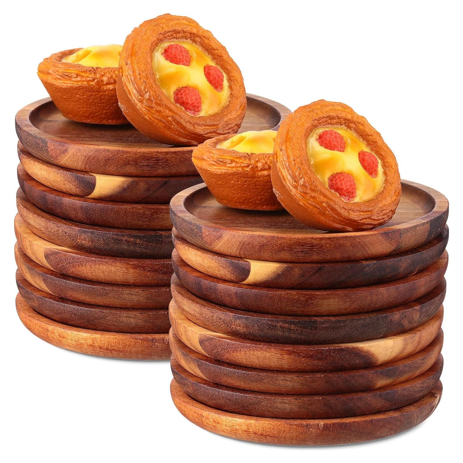 Juego de 16 Platos de Madera de Acacia Dandat 15 cm Redondos