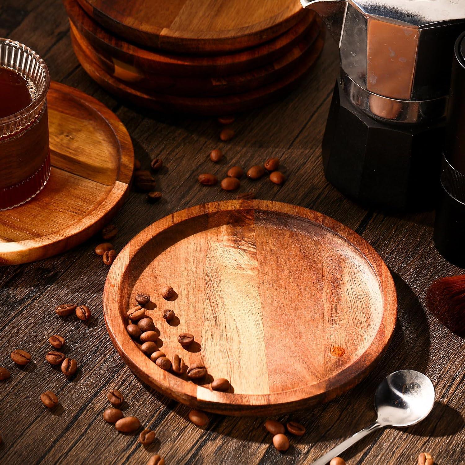 Juego de 16 Platos de Madera de Acacia Dandat 15 cm Redondos