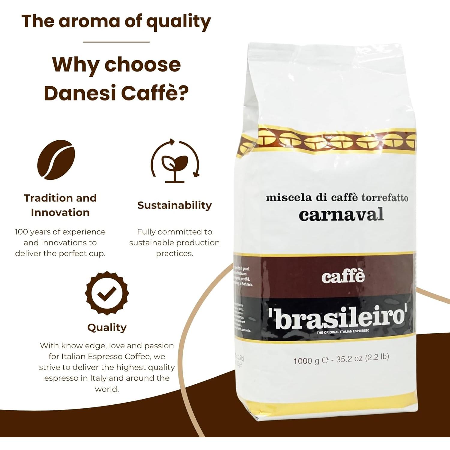 Granos de Café Espresso Danesi Brasileiro - 1 kg Tostado Medio