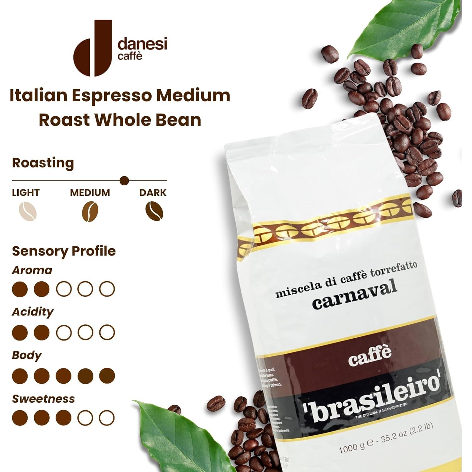 Granos de Café Espresso Danesi Brasileiro - 1 kg Tostado Medio