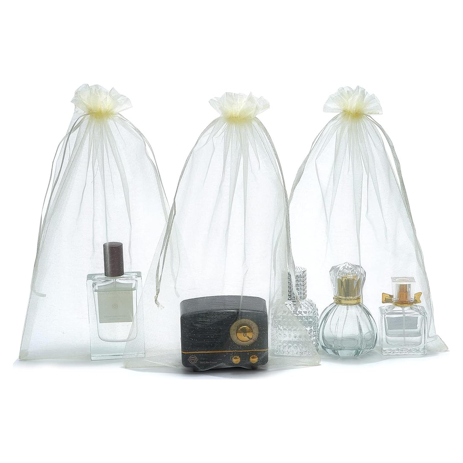 25 Bolsas de Organza Beige 20x30 cm con Cierre para Regalos