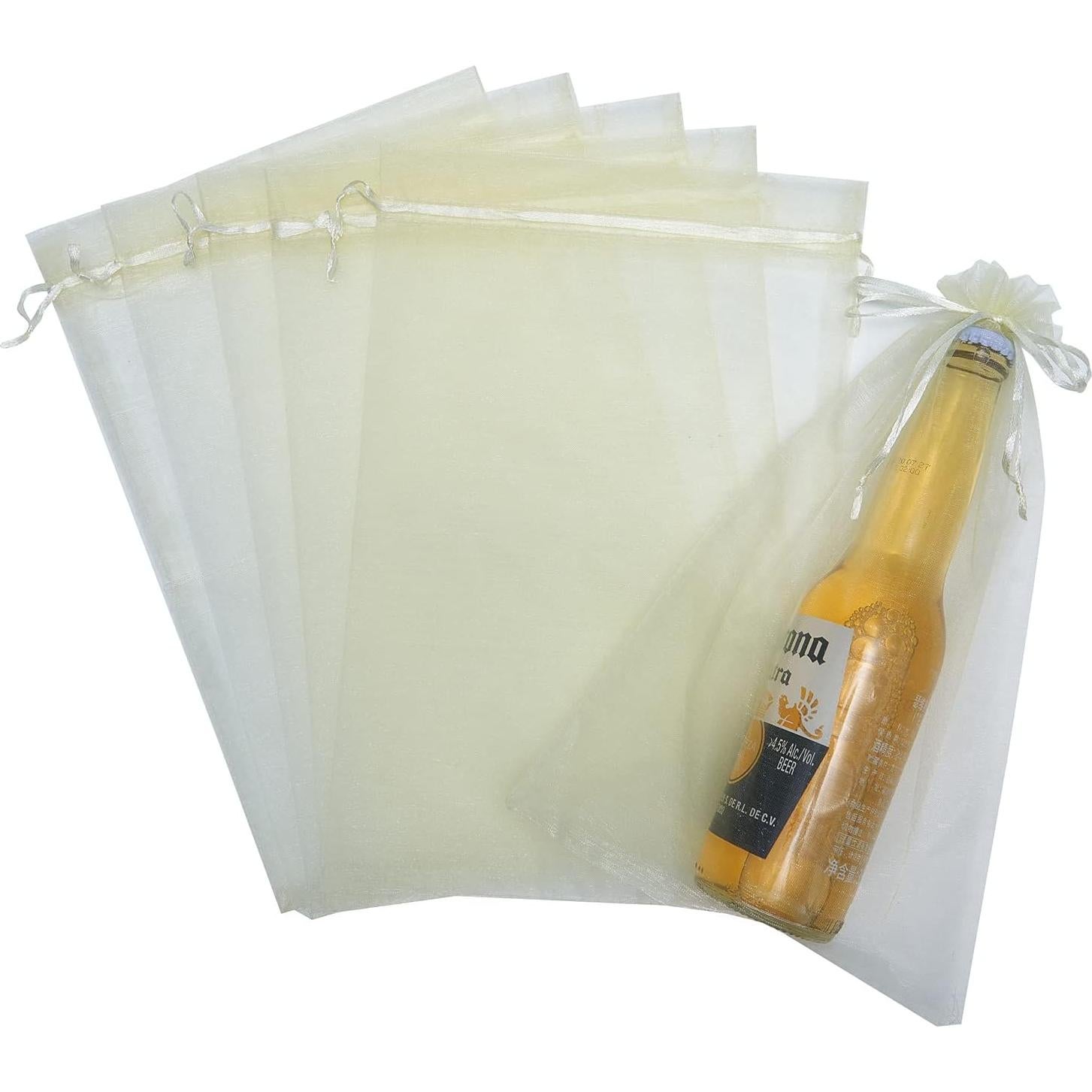 25 Bolsas de Organza Beige 20x30 cm con Cierre para Regalos