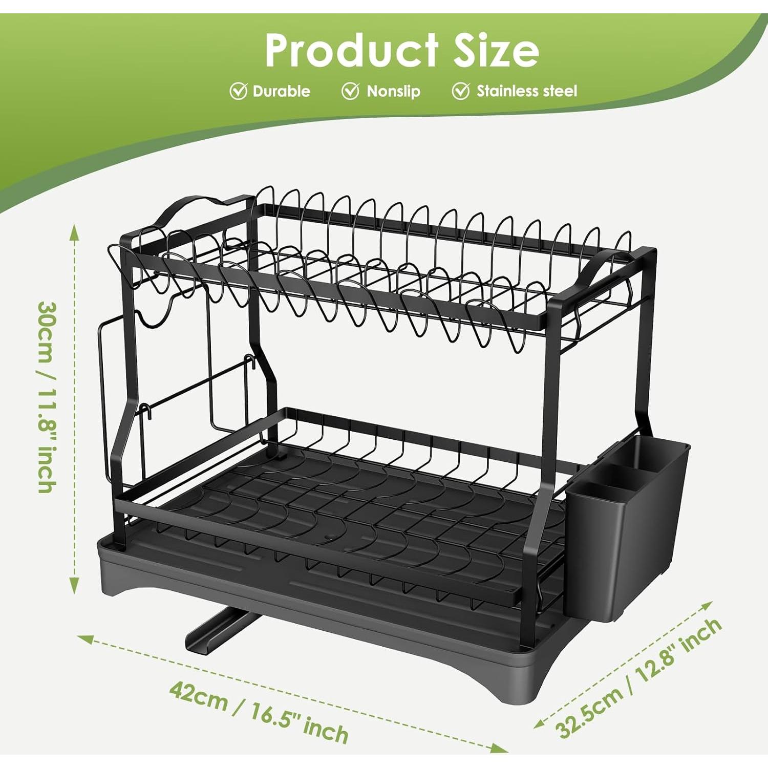 Escurridor de Platos Andup 2 Niveles Negro con Drenaje Automático