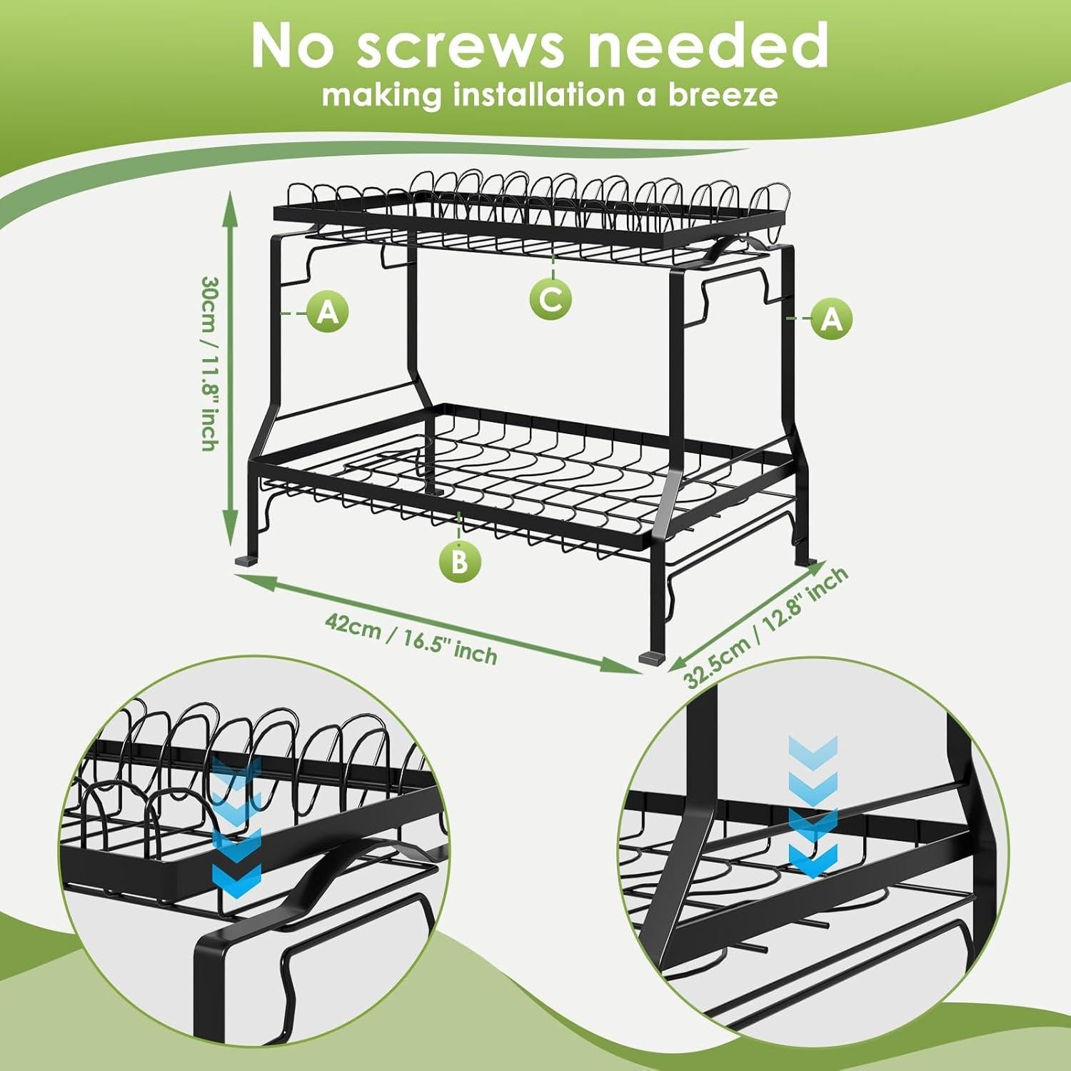 Escurridor de Platos Andup 2 Niveles Negro con Drenaje Automático