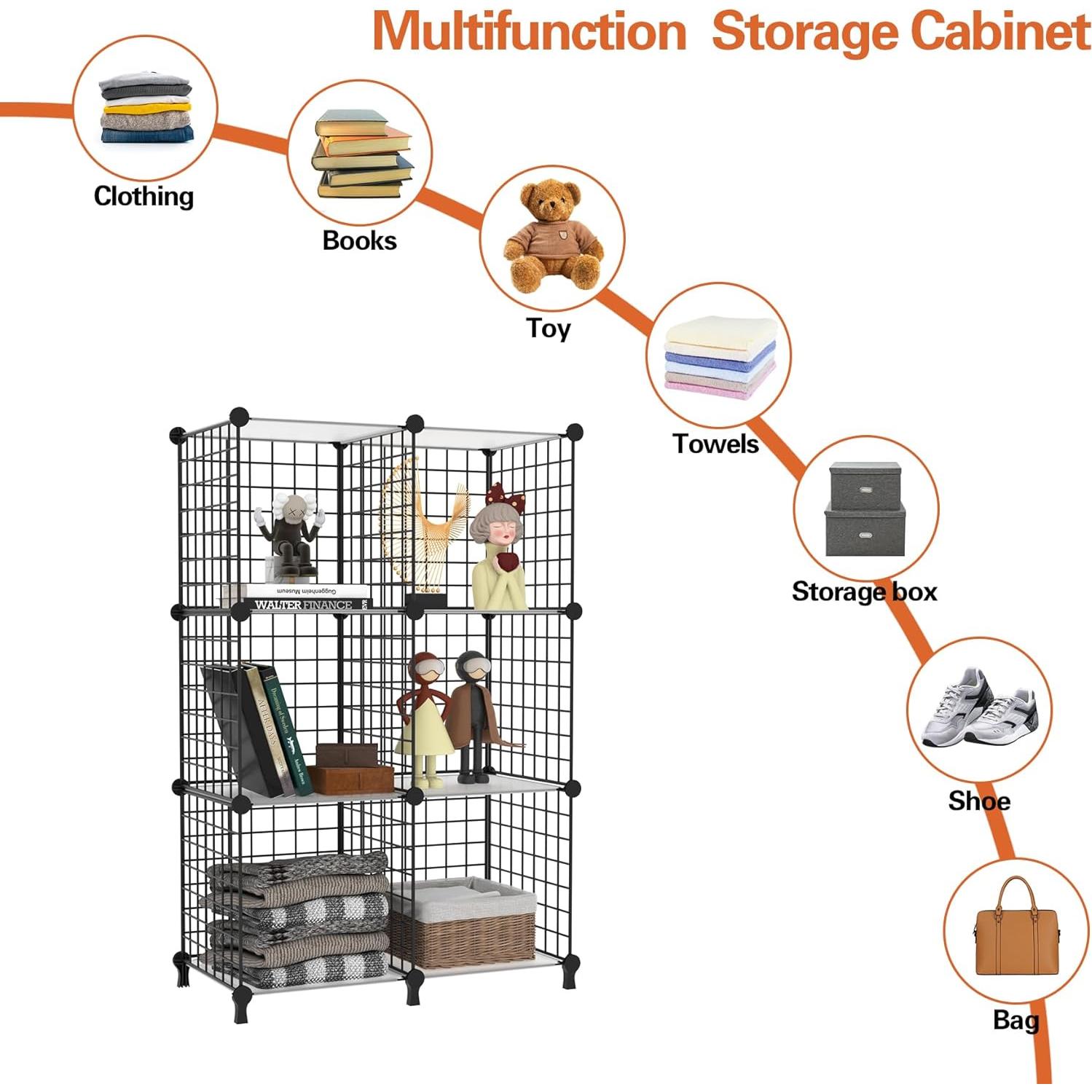 Organizador de Almacenamiento AWTATOS 6 Cubos Apilables Negro