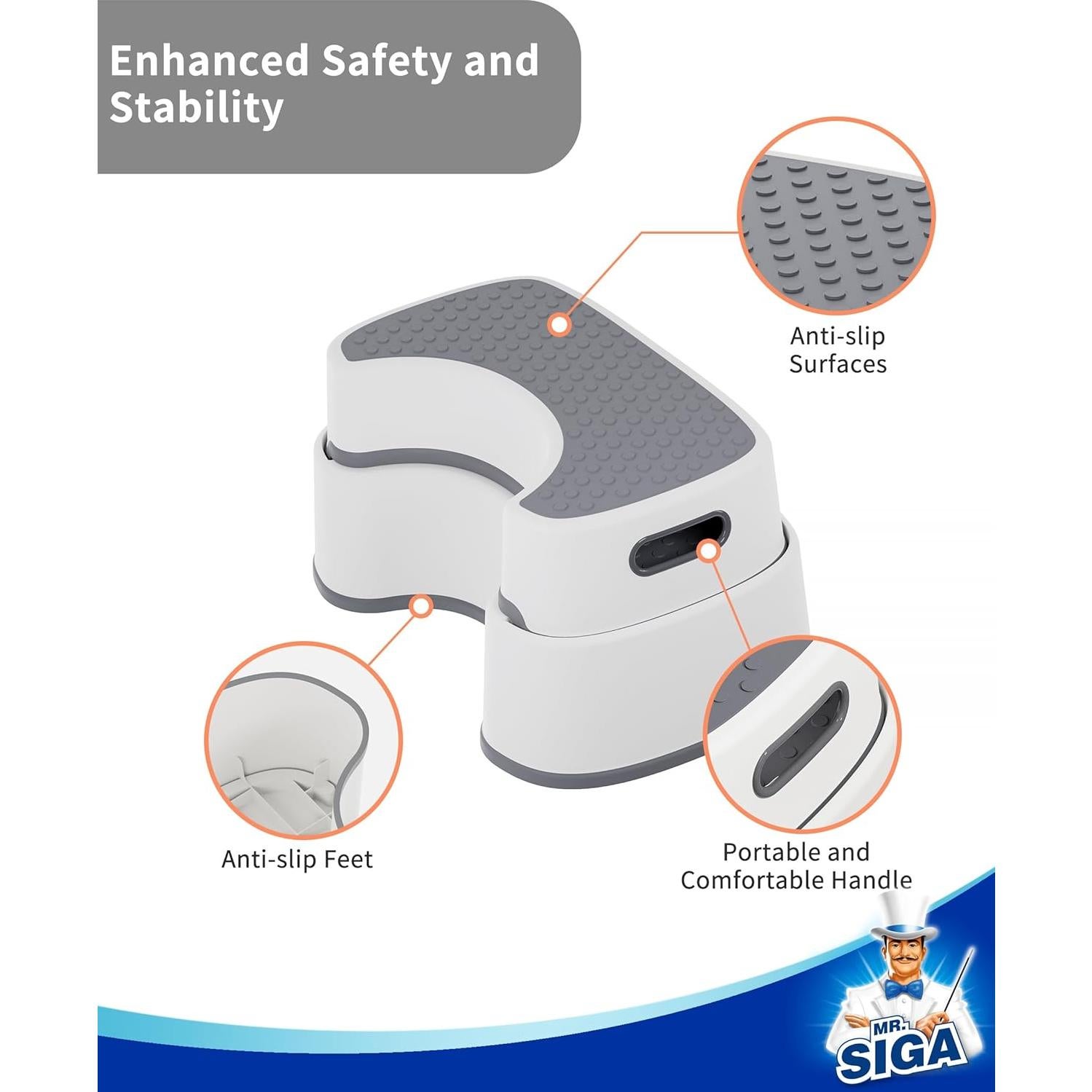 Taburete de Inodoro MR.SIGA Antideslizante 2 Escalones Gris