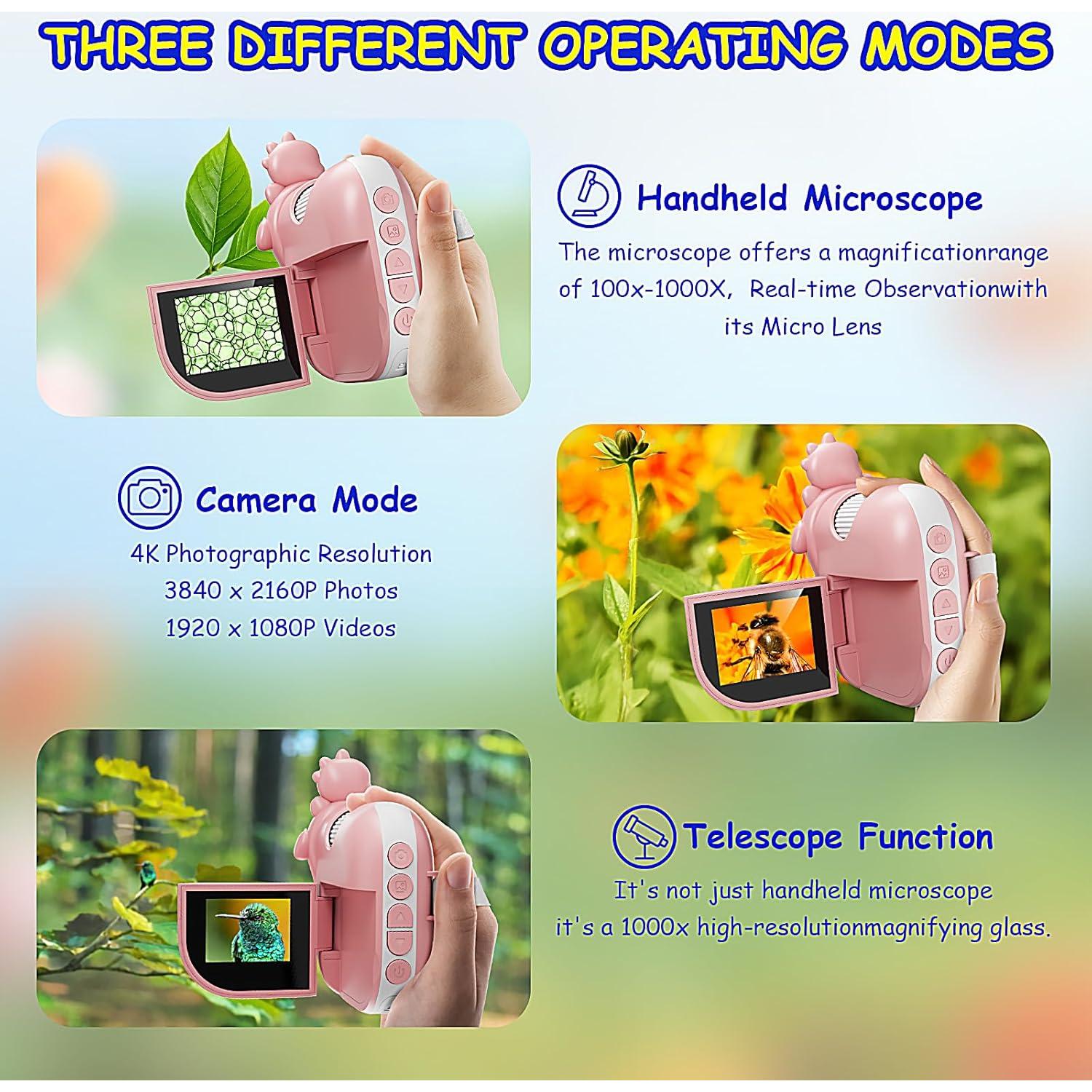 Microscopio de Mano Pozifu Rosa 1000X Aumento HD 2"