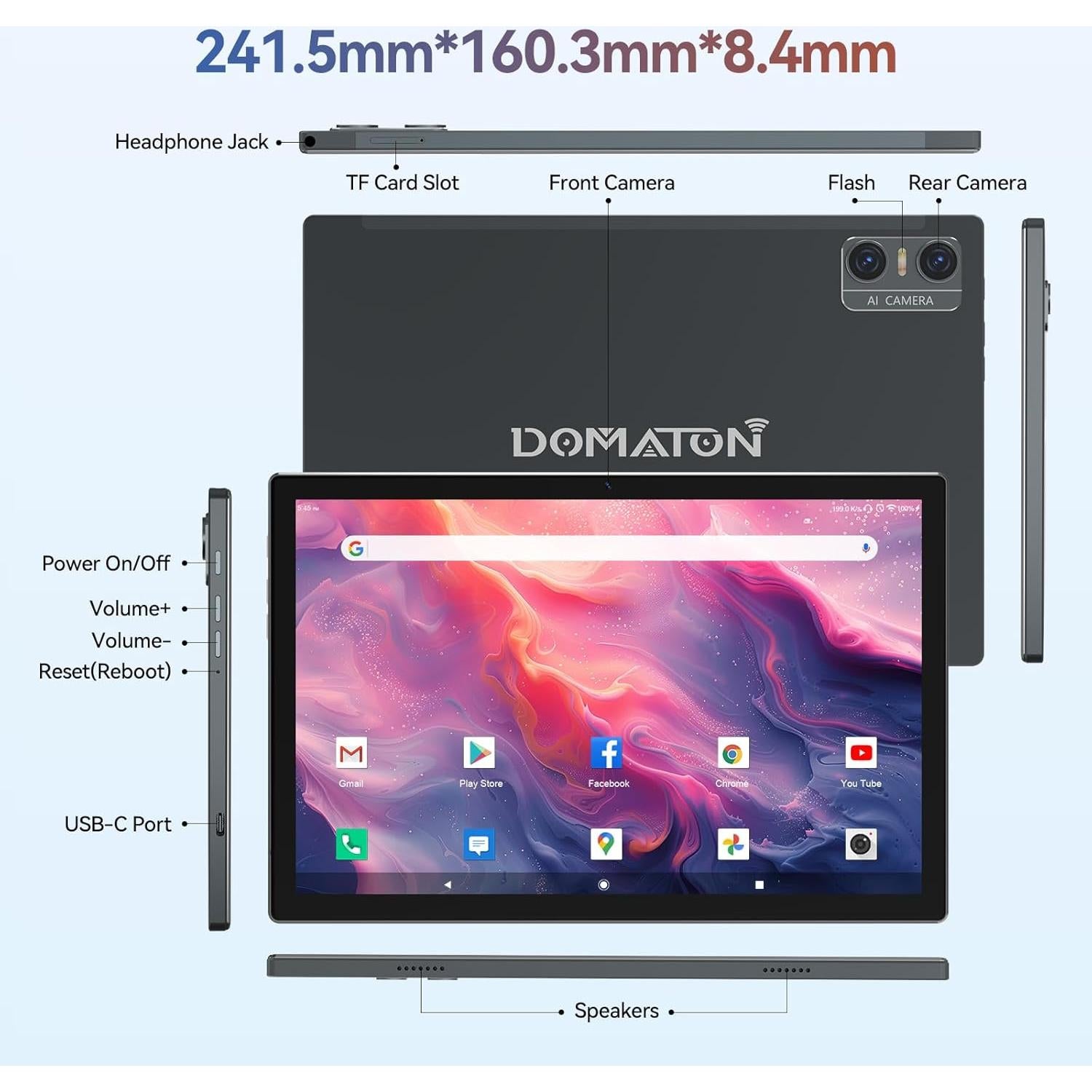 Tableta DOMATON D105 10.1" Android 14 64GB 1TB Expandible